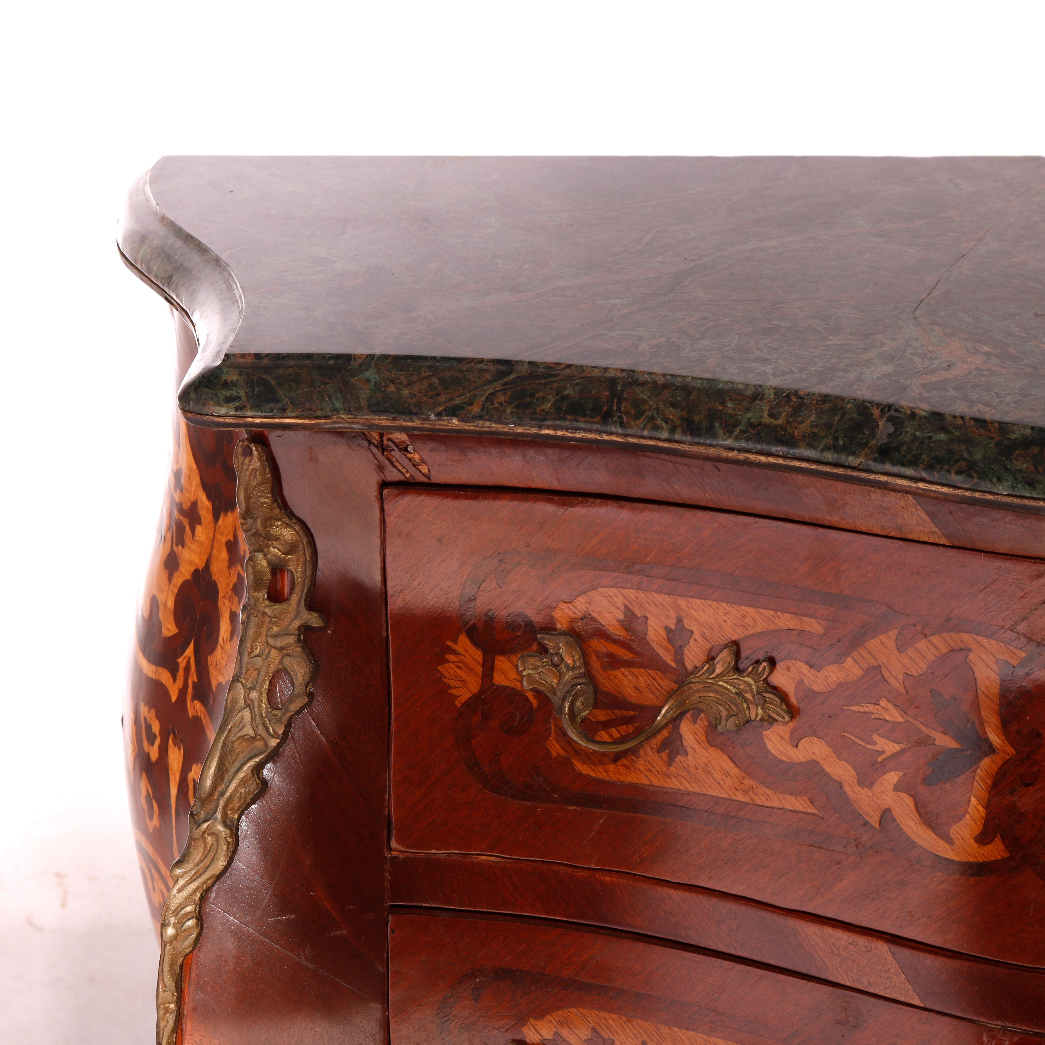 French Louis XIV Style Kingwood, Satinwood Marquetry, Marble & Ormolu, 20th C For Sale 2