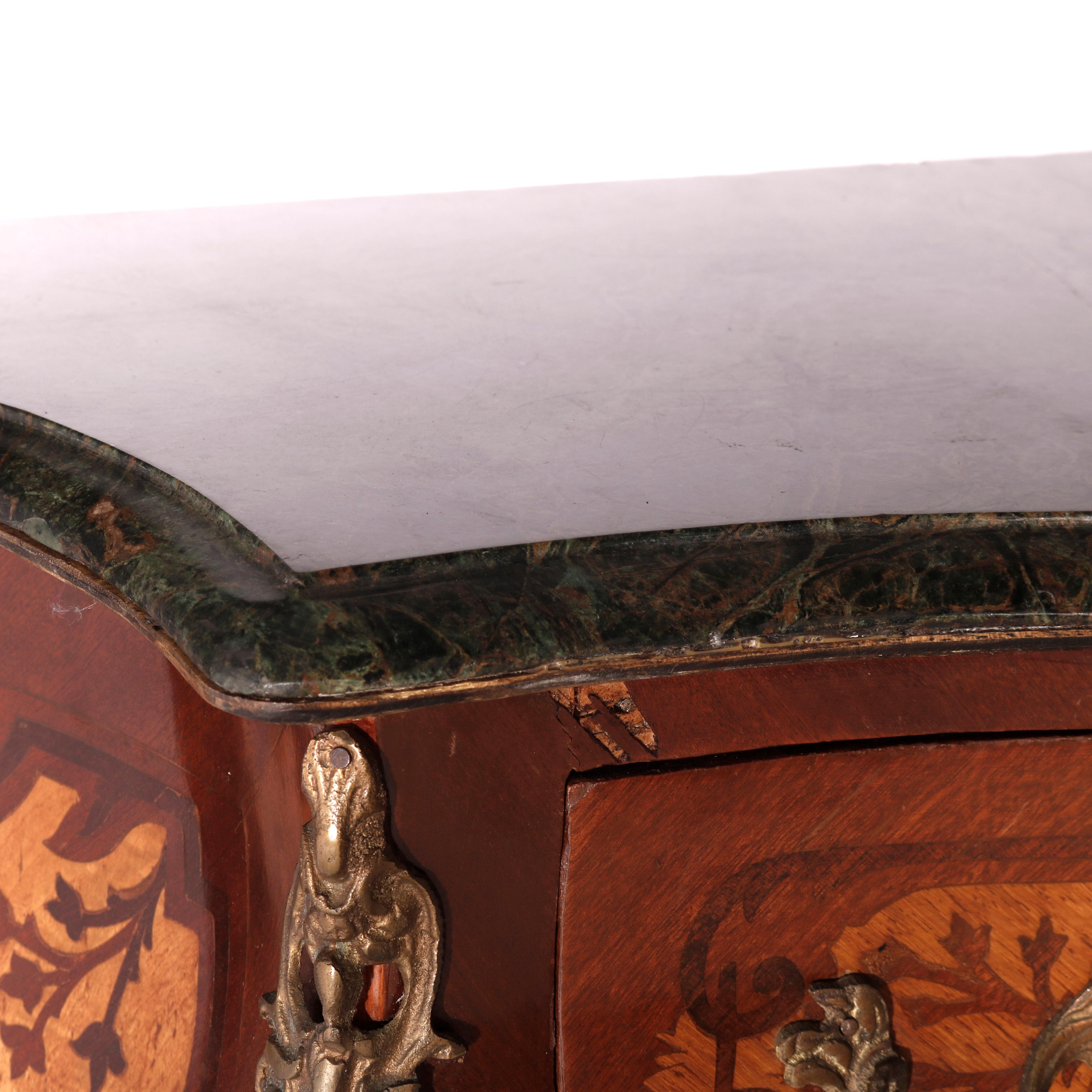 French Louis XIV Style Kingwood, Satinwood Marquetry, Marble & Ormolu, 20th C For Sale 3
