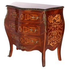 French Louis XIV Style Kingwood, Satinwood Marquetry, Marble & Ormolu, 20th C