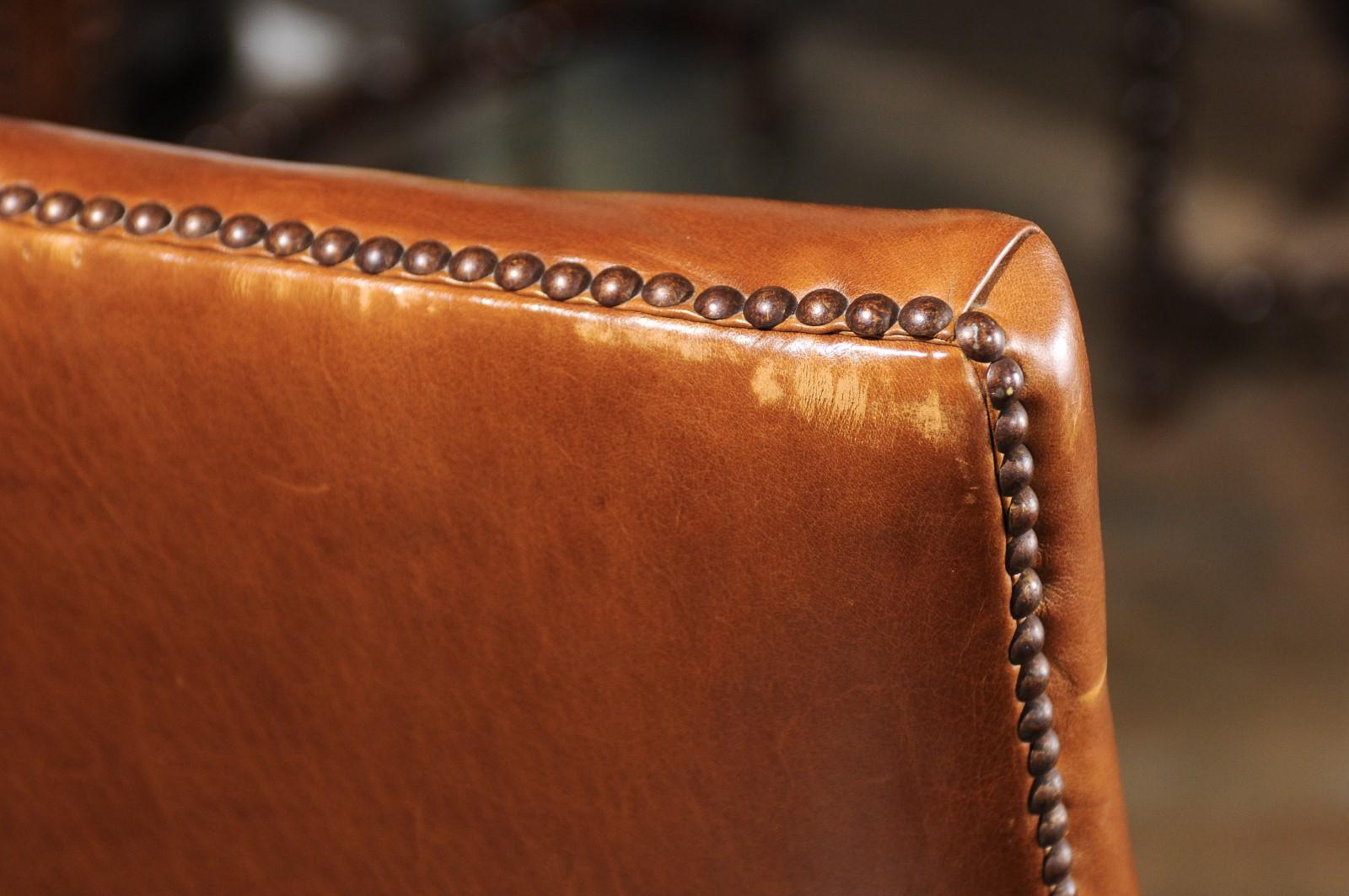 French Louis XIV Style Late 19th Century Beech Fauteuil with Leather Upholstery 5