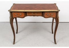 French Louis XIV Style Leather Top Desk with Brass Mounts