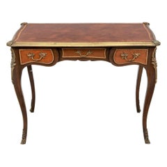 French Louis XIV Style Leather Top Desk with Brass Mounts