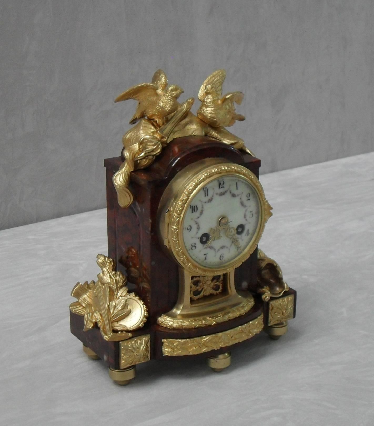 19th Century French Louis XIV Style Marble and Bronze Gilt Clock Set with Candelabra