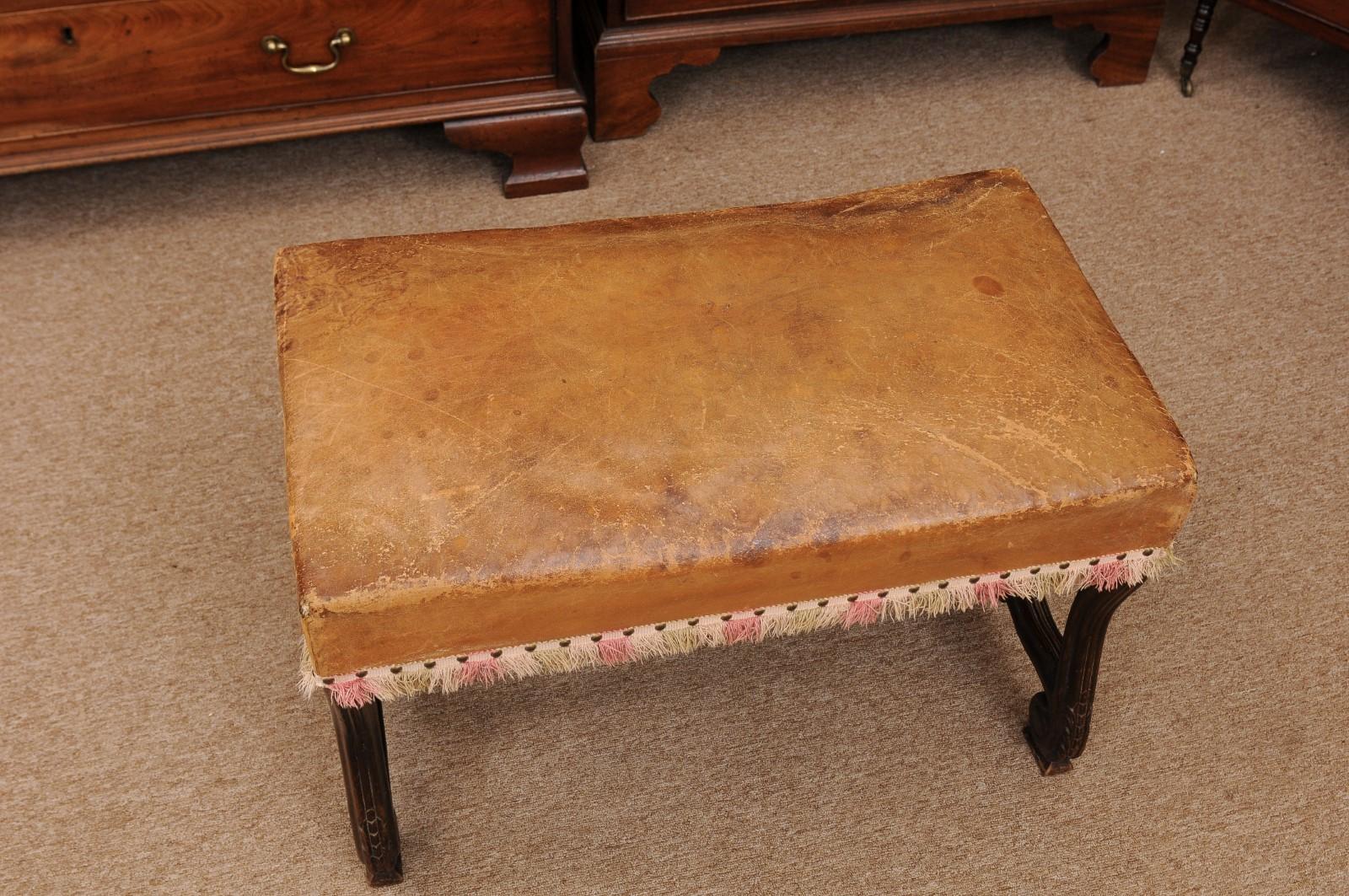 French Louis XIV Style Mutton Bone Bench with Tan Leather Top & Stretcher 1