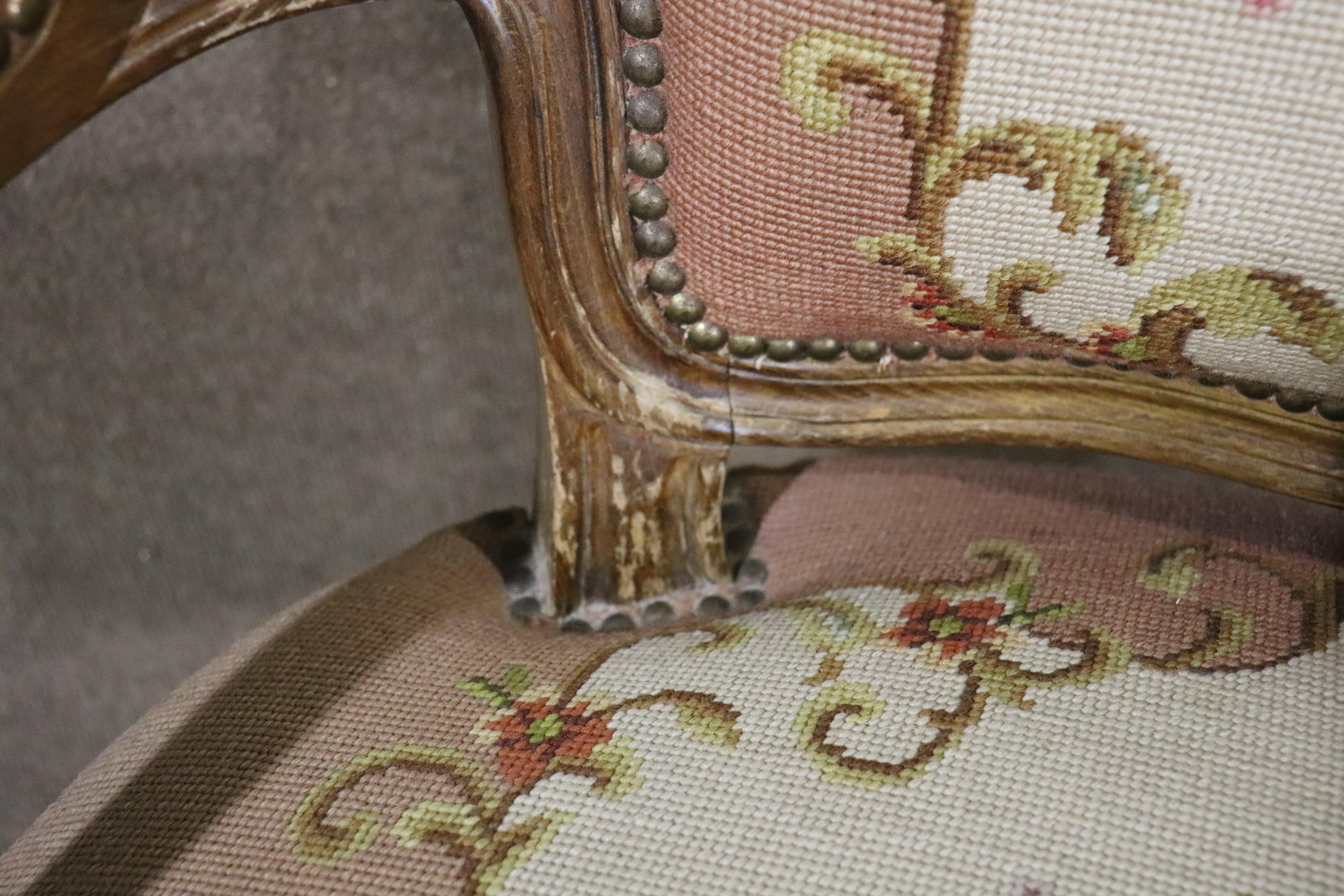 French Louis XIV Style Needlepoint Arm Chair For Sale 6