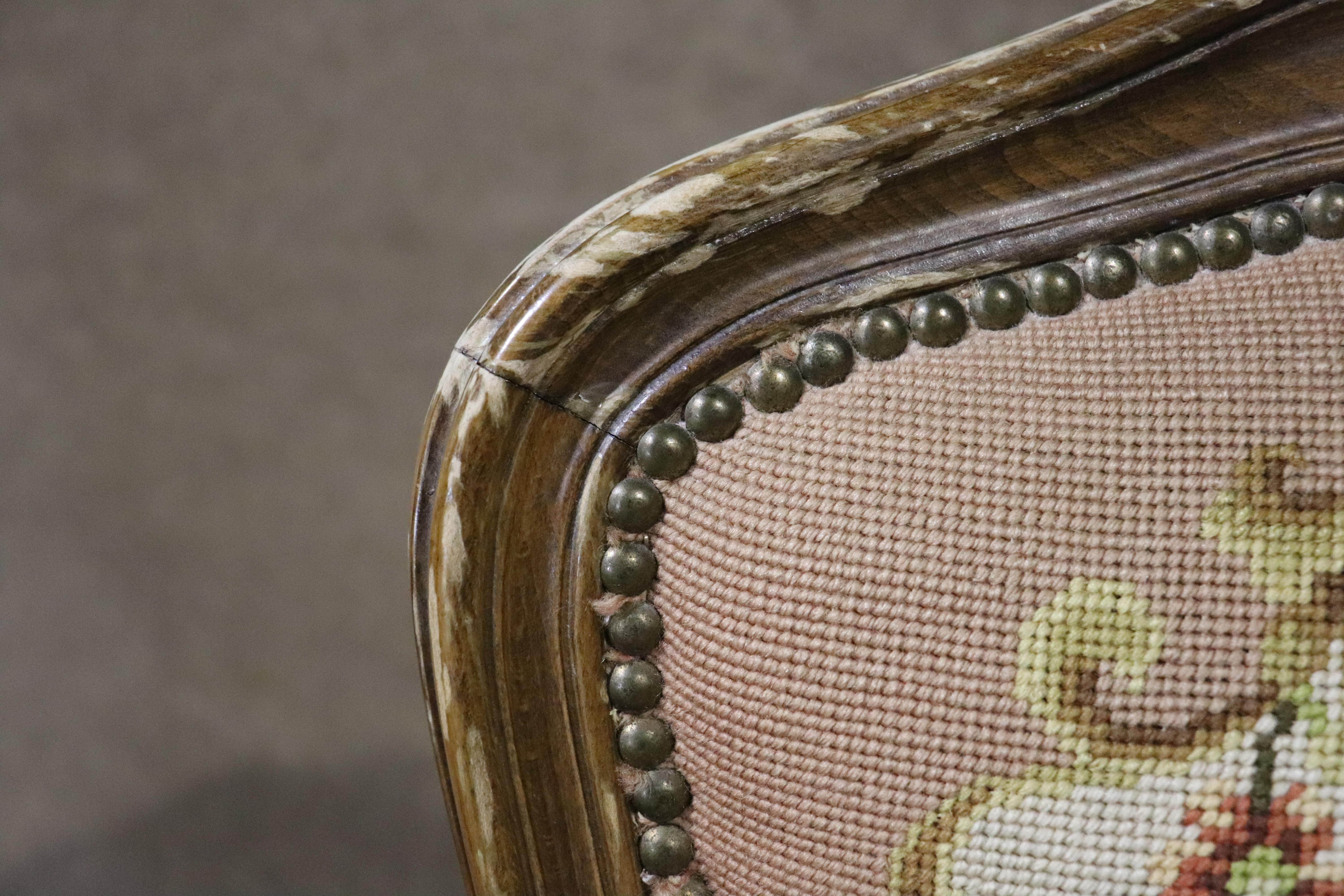 French Louis XIV Style Needlepoint Arm Chair For Sale 8