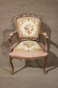 French Louis XIV Style Needlepoint Arm Chair