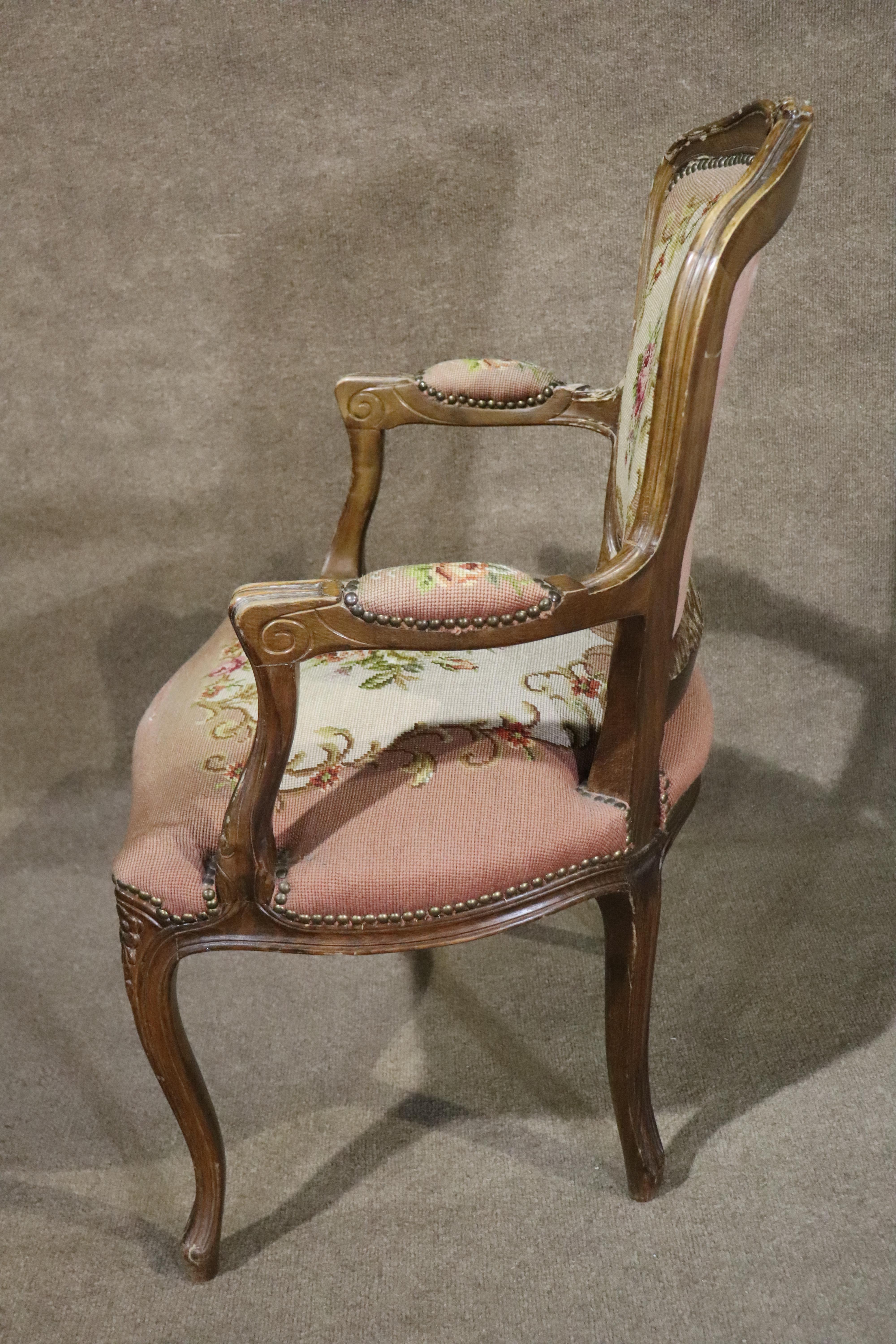 French Louis XIV Style Needlepoint Arm Chair For Sale 4