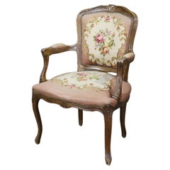 Antique French Louis XIV Style Needlepoint Arm Chair