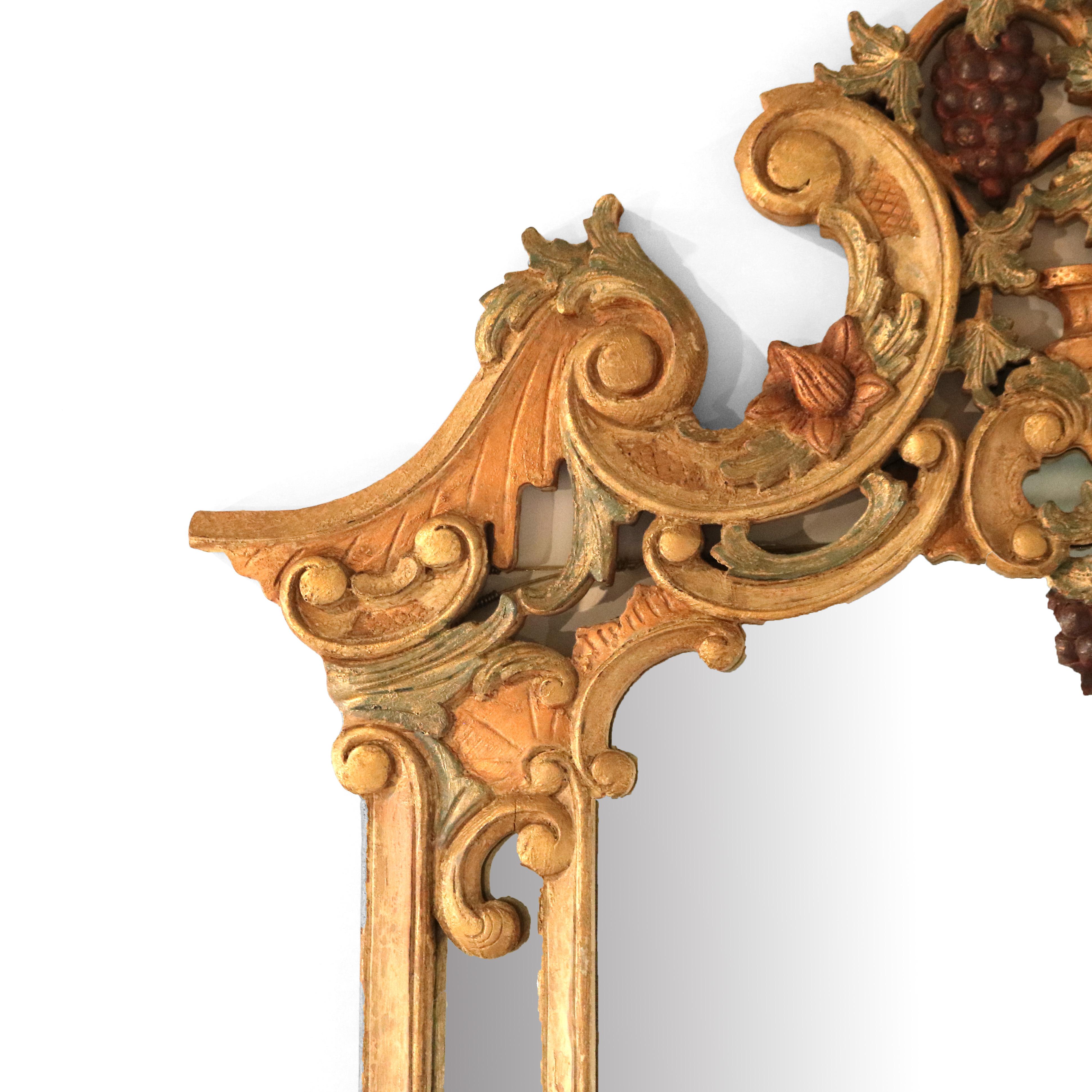 Set di console francese in stile Luigi XIV in legno dorato e policromato con volute ornamentali in vendita 4