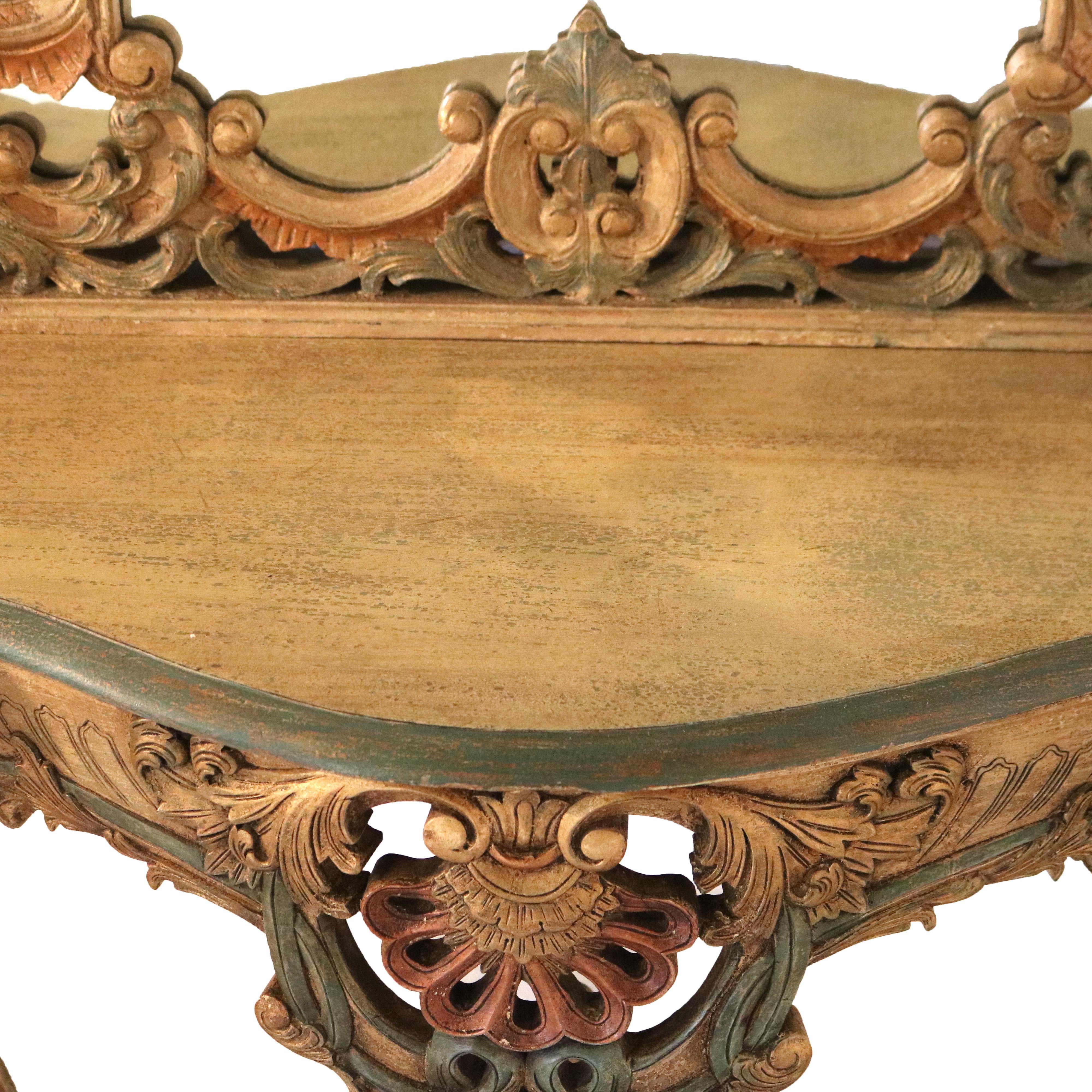 Set di console francese in stile Luigi XIV in legno dorato e policromato con volute ornamentali in vendita 5
