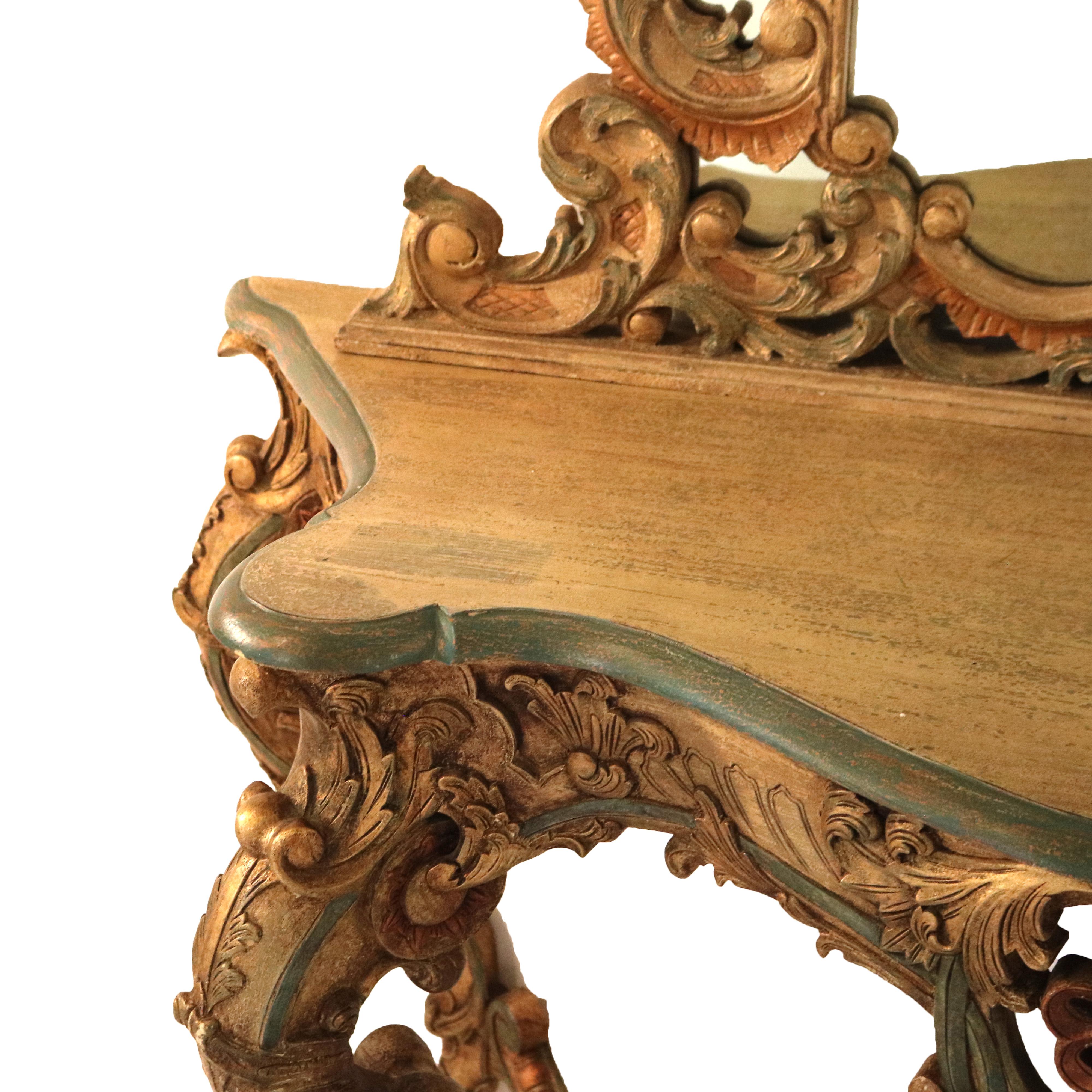 Set di console francese in stile Luigi XIV in legno dorato e policromato con volute ornamentali in vendita 6