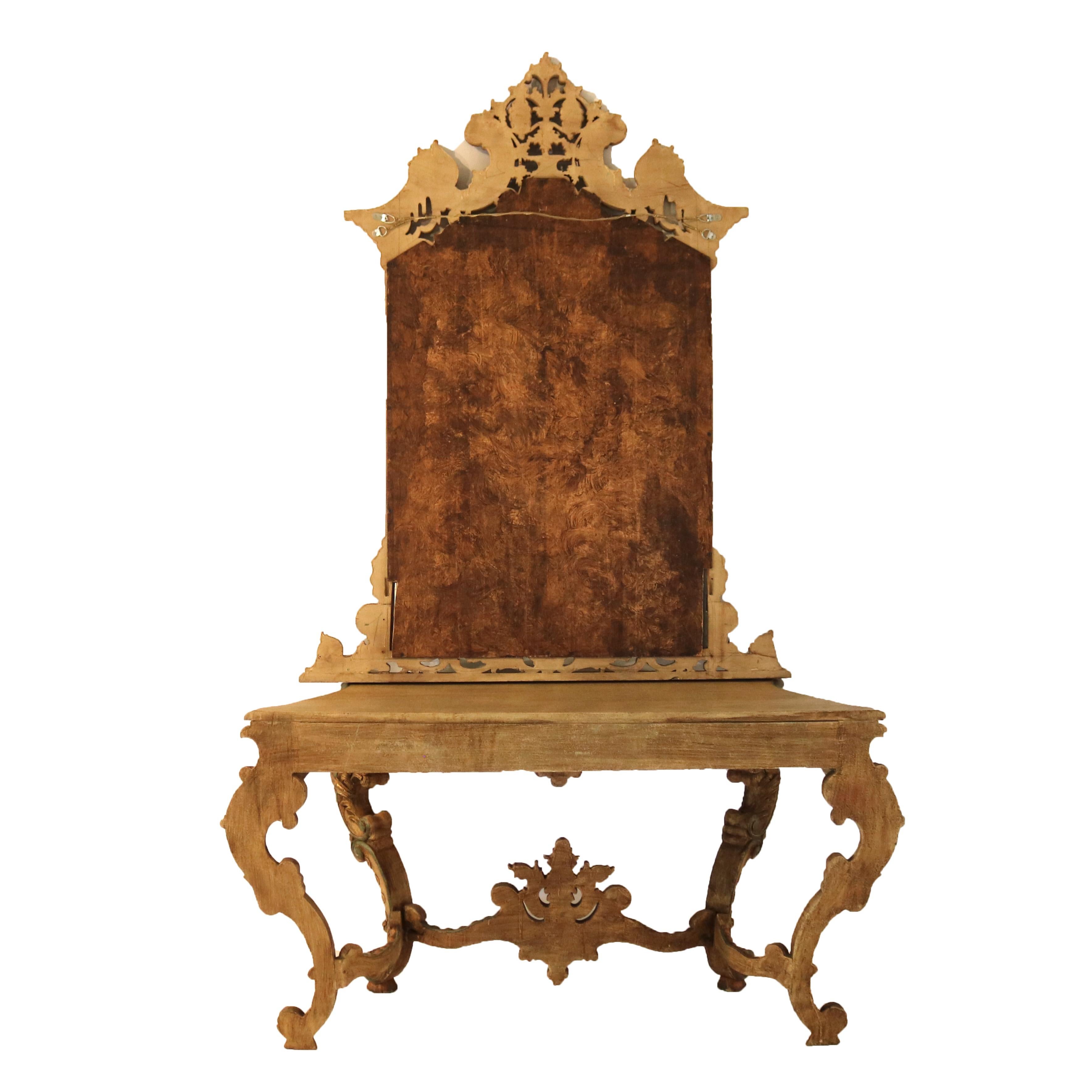 Set di console francese in stile Luigi XIV in legno dorato e policromato con volute ornamentali in vendita 8
