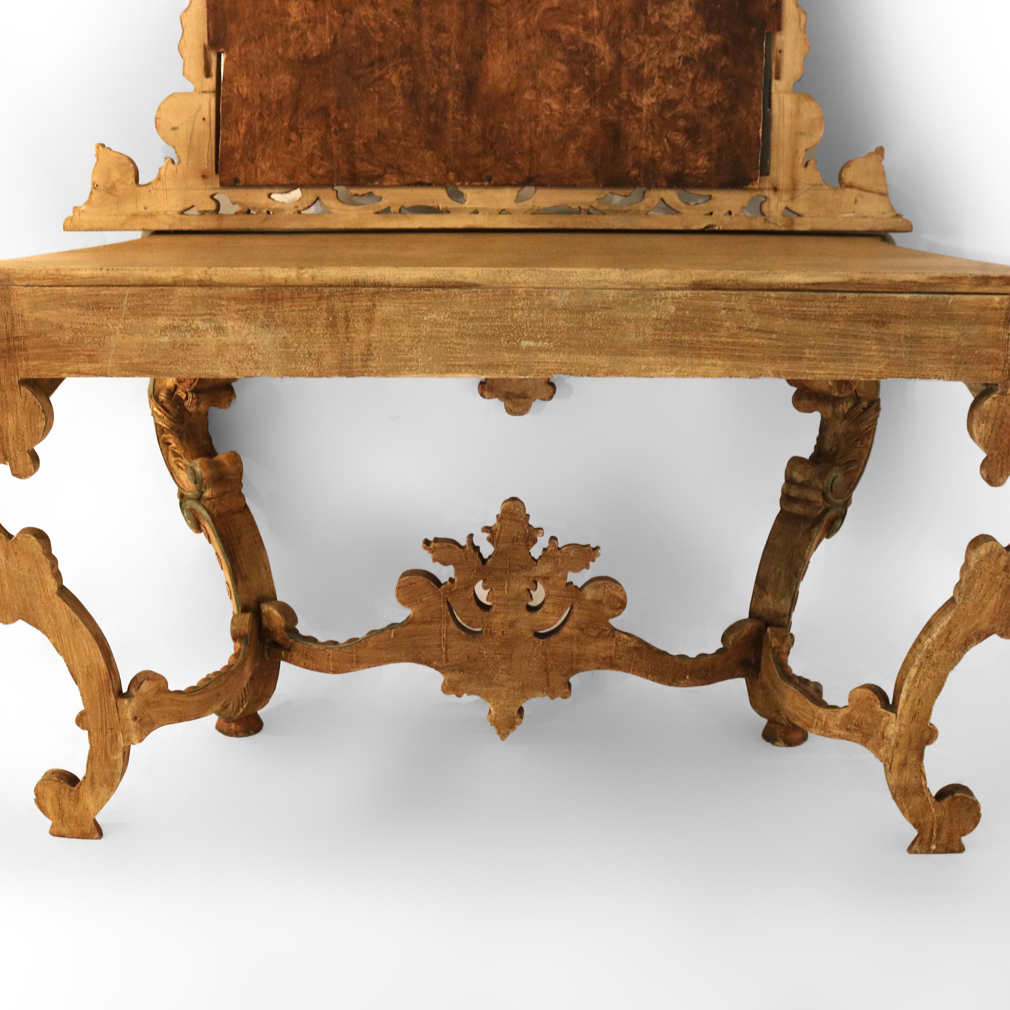 Set di console francese in stile Luigi XIV in legno dorato e policromato con volute ornamentali in vendita 9