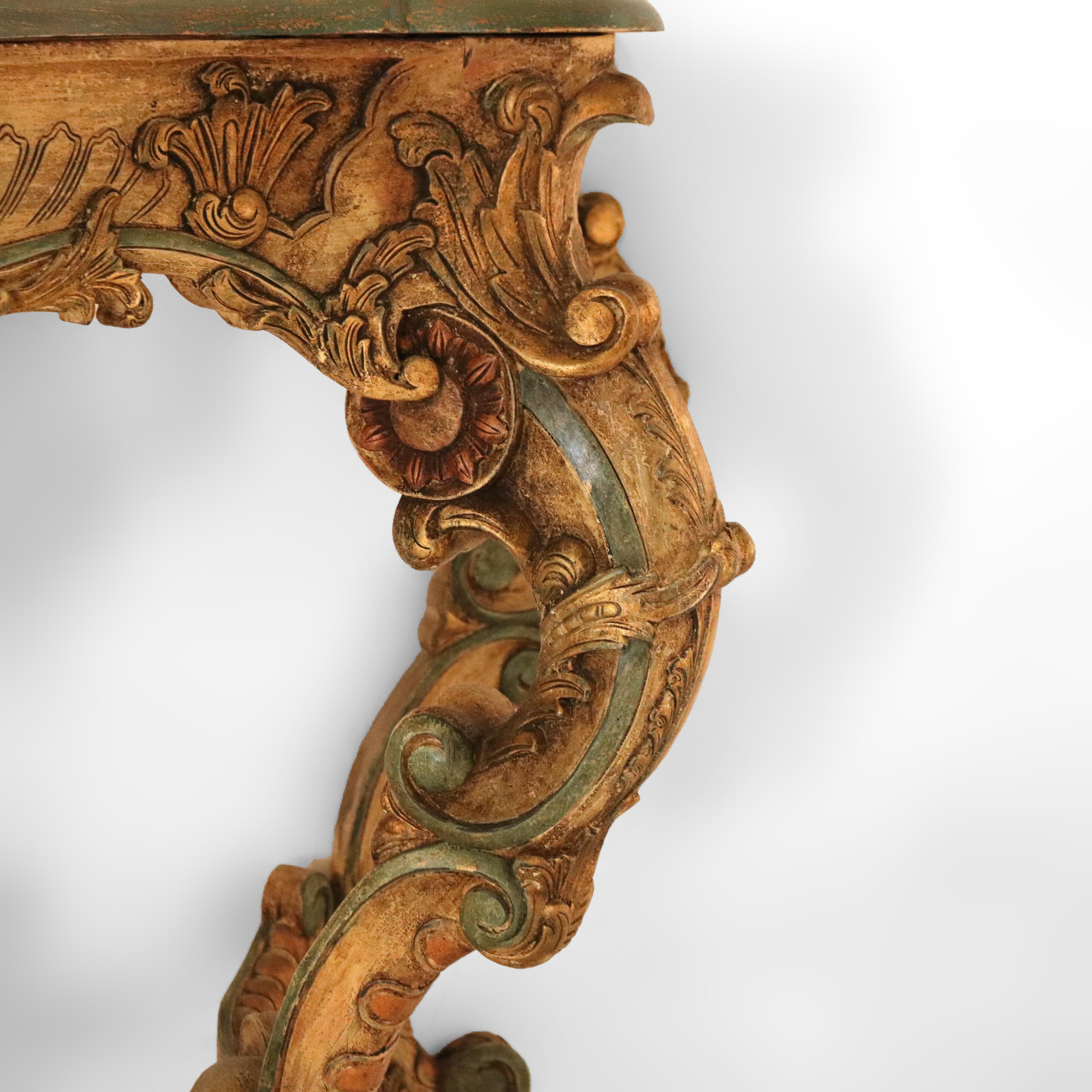 XX secolo Set di console francese in stile Luigi XIV in legno dorato e policromato con volute ornamentali in vendita