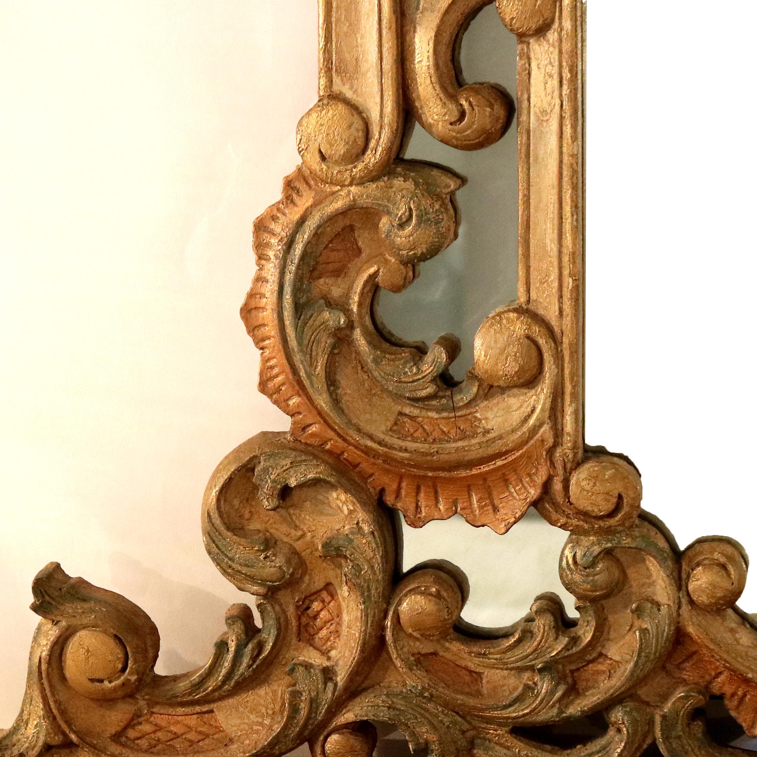 Set di console francese in stile Luigi XIV in legno dorato e policromato con volute ornamentali in vendita 1