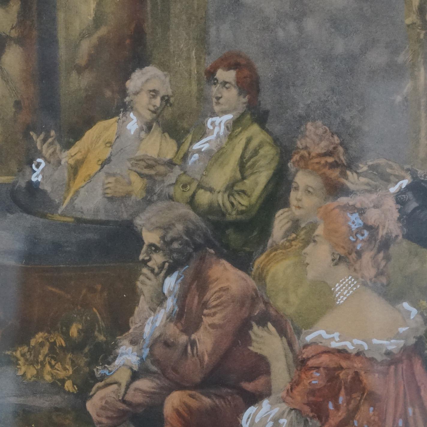 Wood French Louis XIV Style Parlor Print “Mozart At The Court Of Marie Antionette