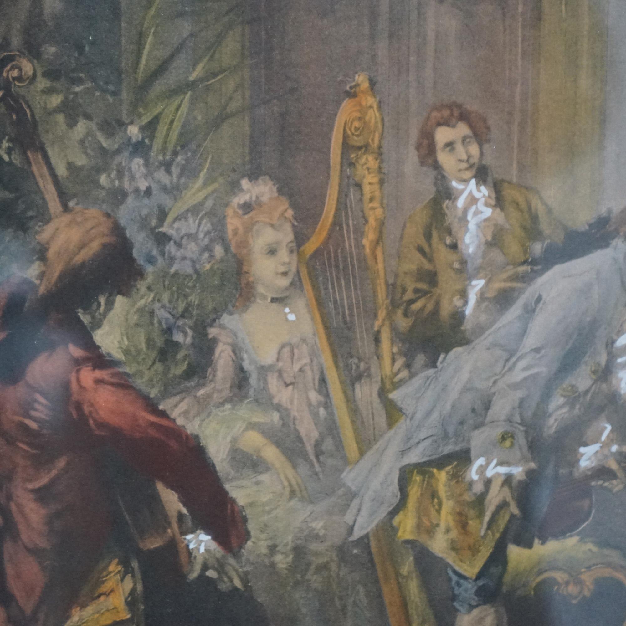 French Louis XIV Style Parlor Print “Mozart At The Court Of Marie Antionette