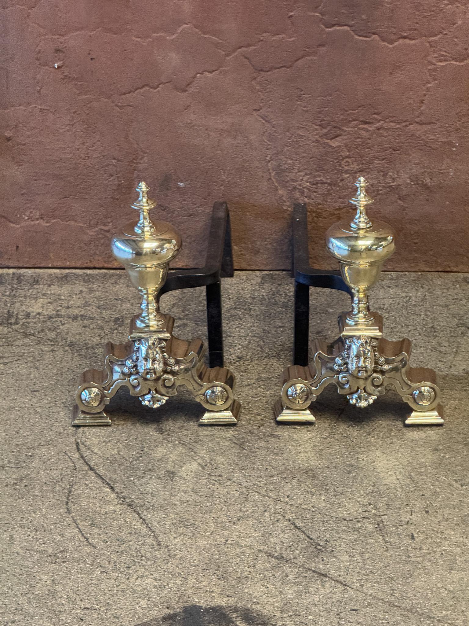 French Louis XIV Style Period Andirons, Firedogs, 19th Century For Sale 5