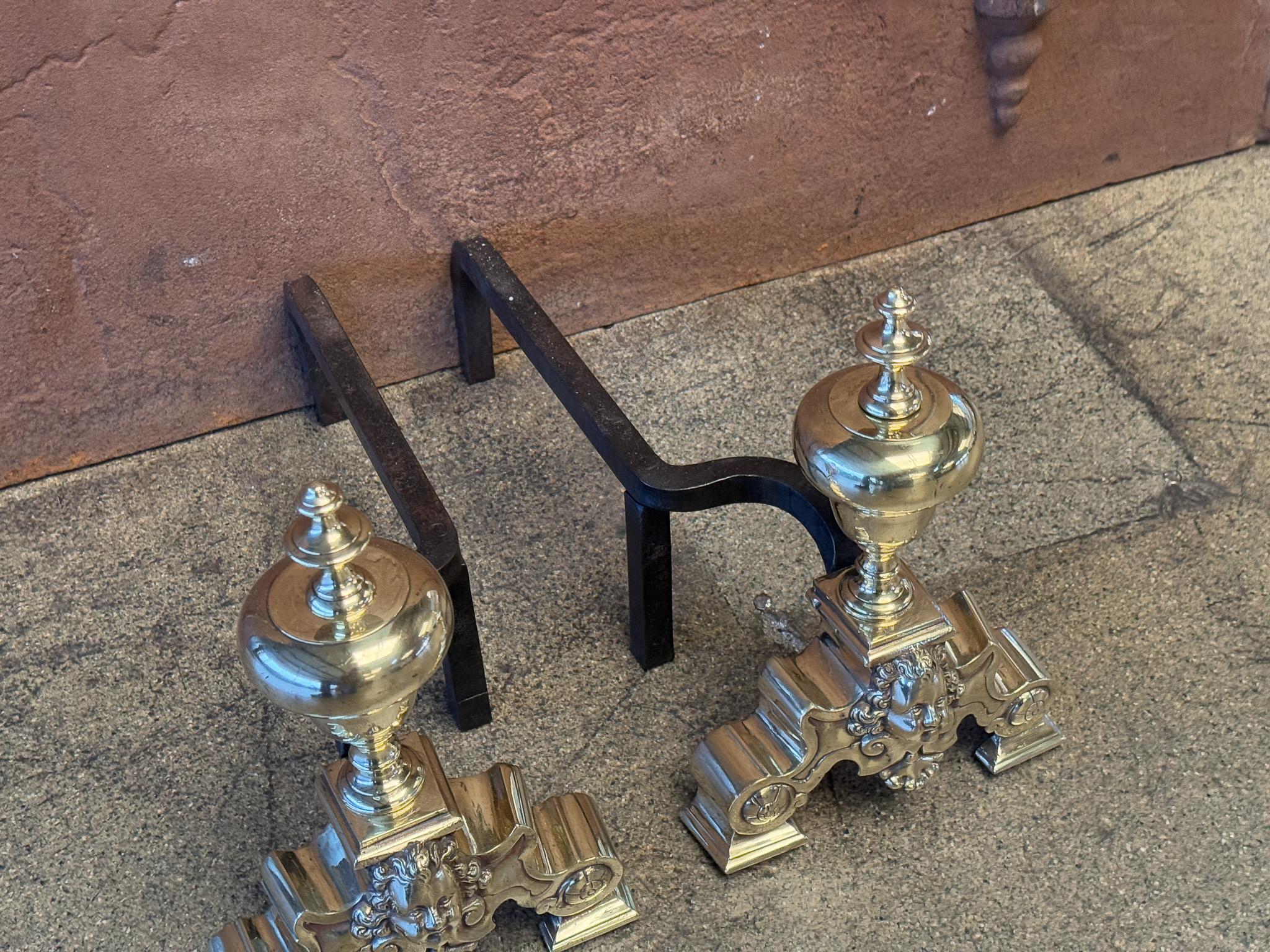 French Louis XIV Style Period Andirons, Firedogs, 19th Century For Sale 7