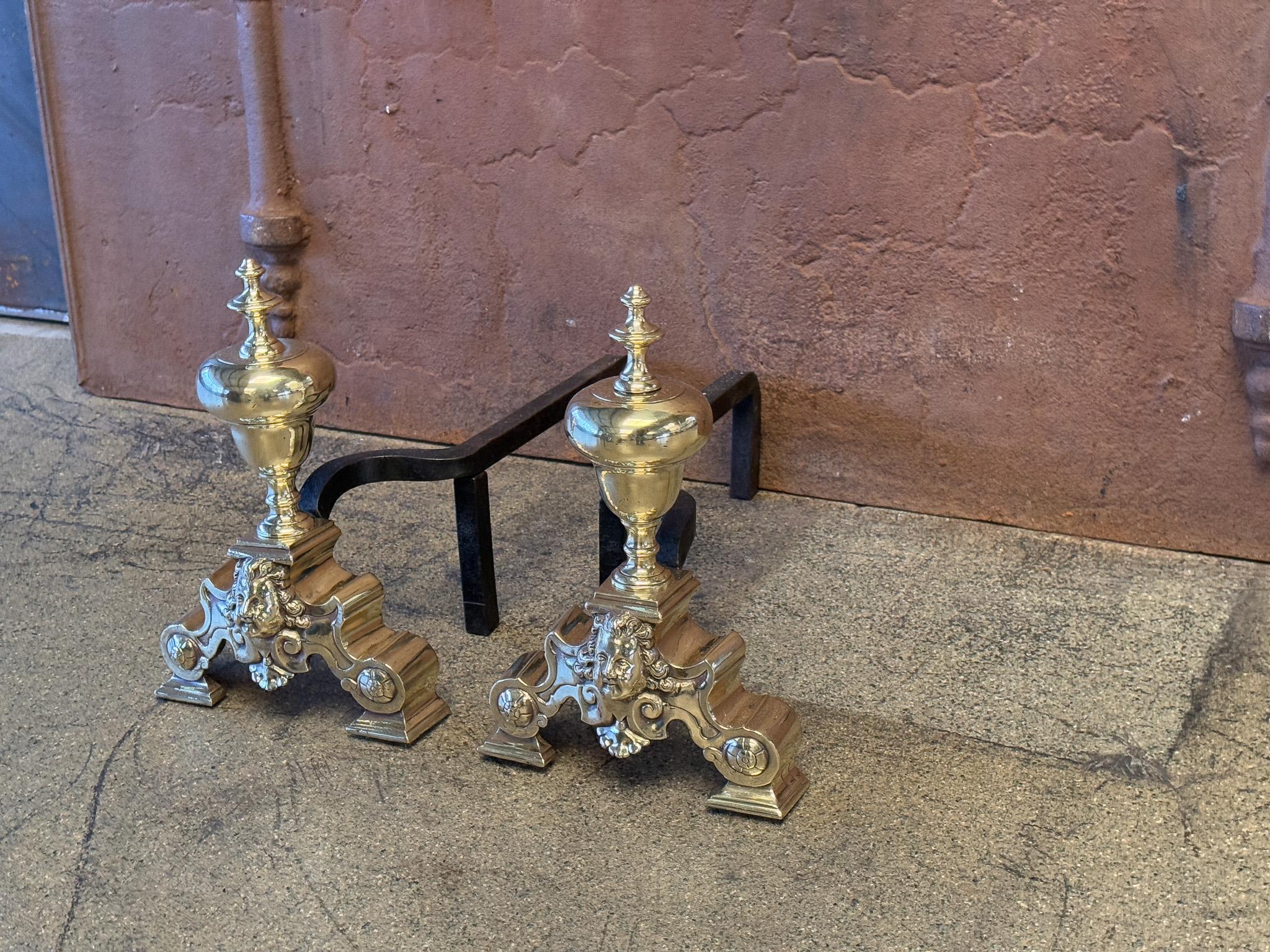 French Louis XIV Style Period Andirons, Firedogs, 19th Century For Sale 9