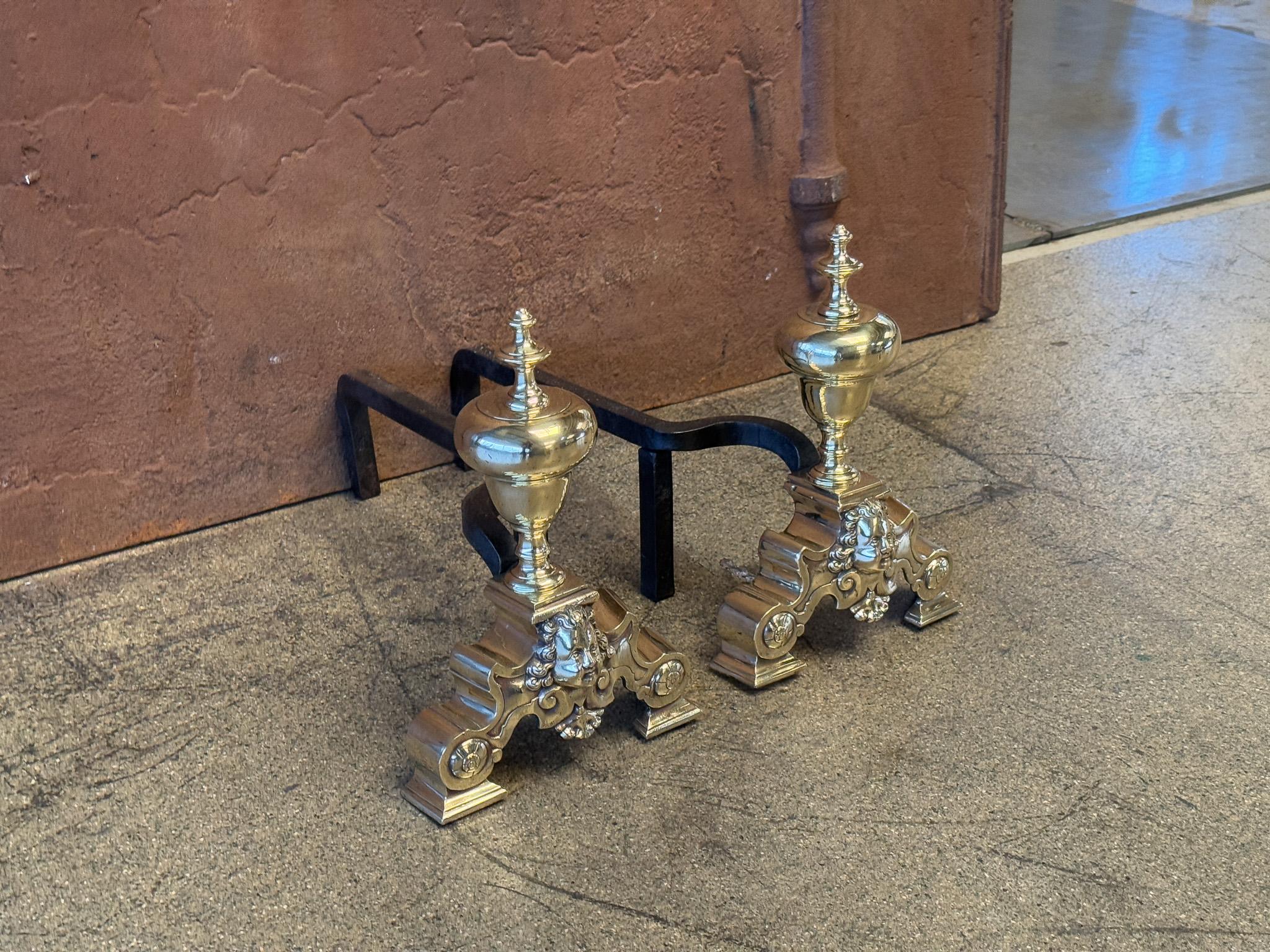 French Louis XIV Style Period Andirons, Firedogs, 19th Century For Sale 3