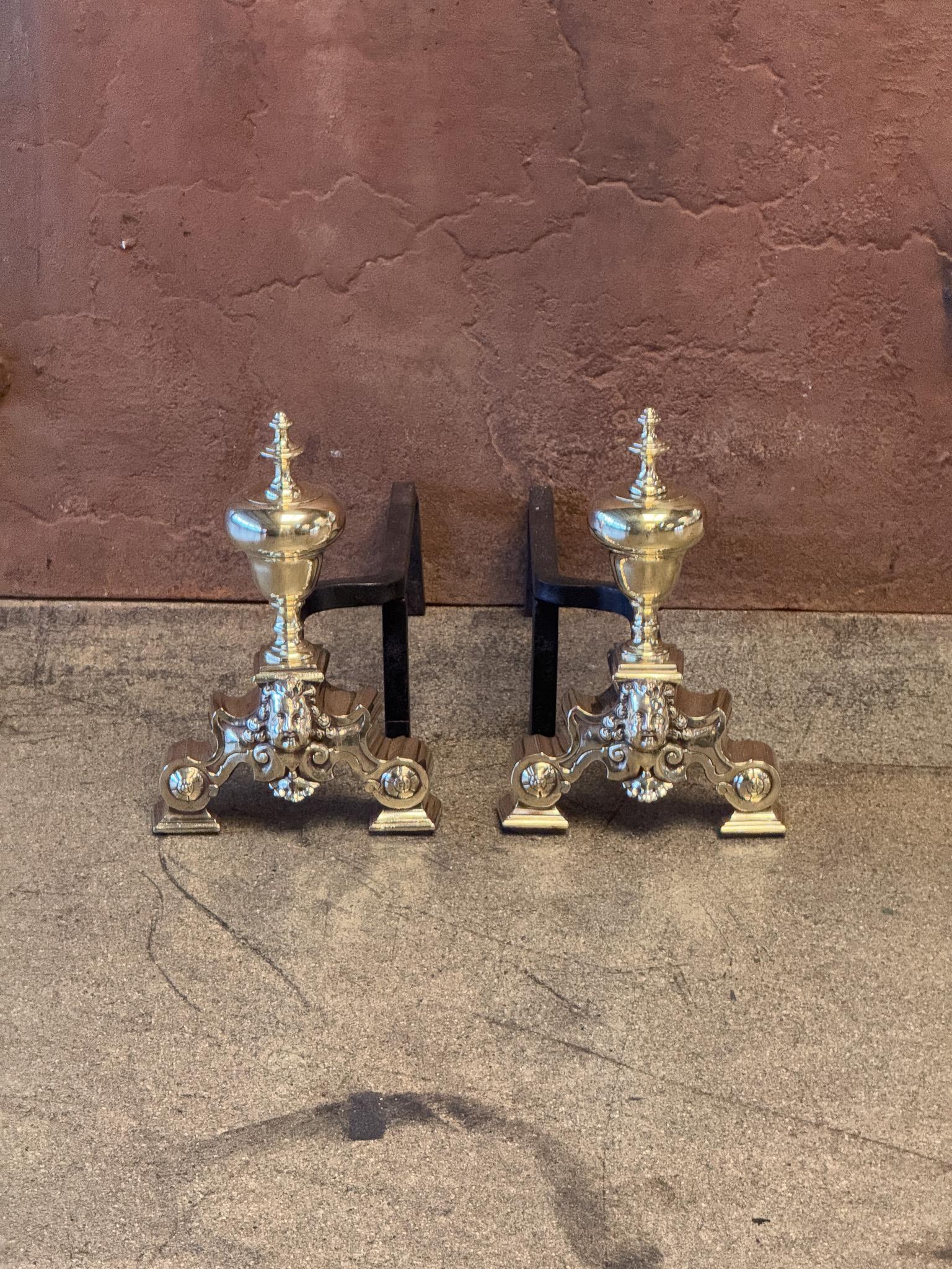 French Louis XIV Style Period Andirons, Firedogs, 19th Century For Sale 4