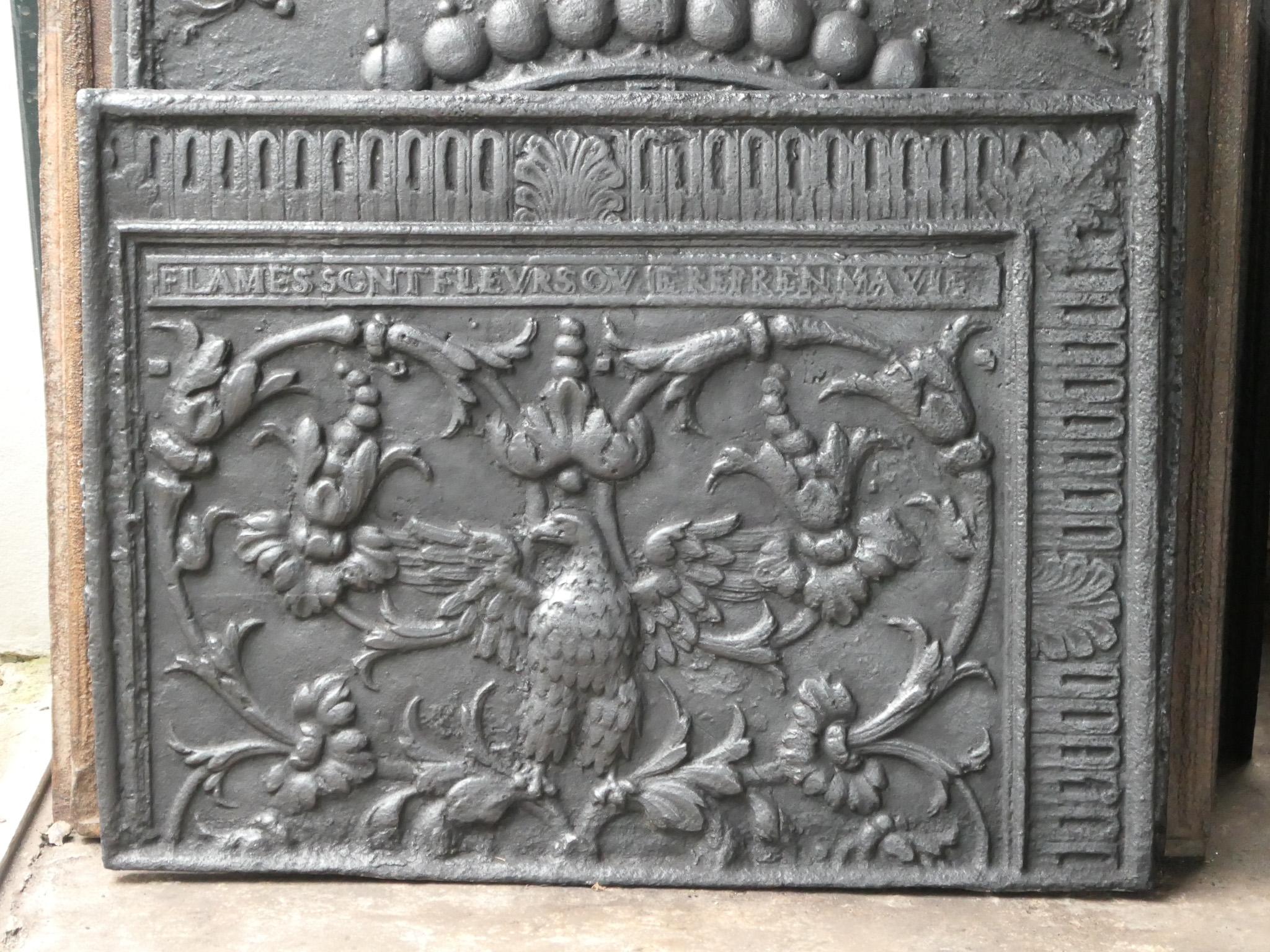 Iron French Louis XIV Style 'Phoenix' Fireback, 19th-20th Century For Sale