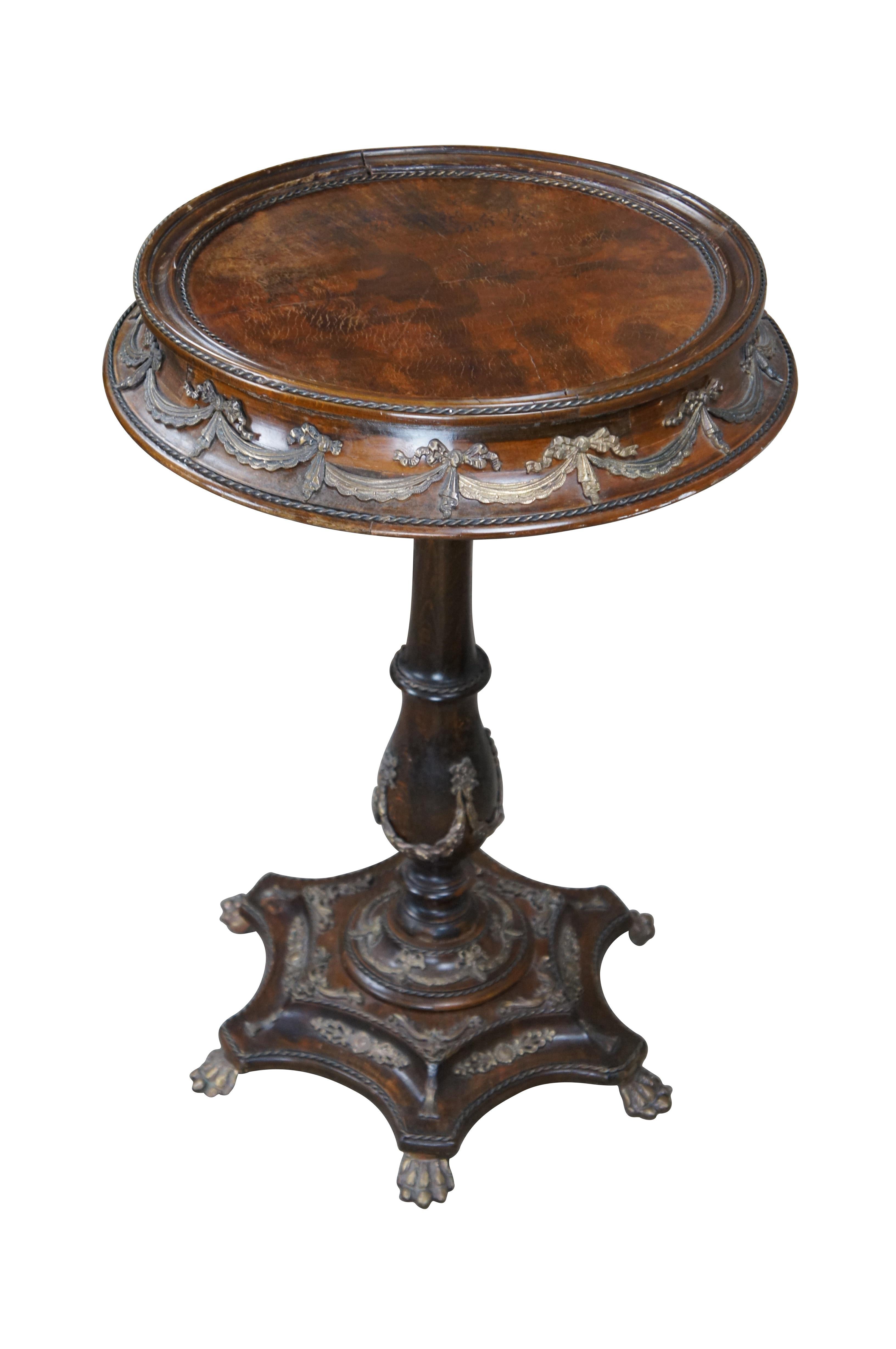 French Louis XIV Style Round Burlwood Bronze Ormolu Wine Side Table Candle Stand In Good Condition In Dayton, OH