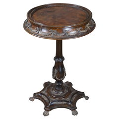 French Louis XIV Style Round Burlwood Bronze Ormolu Wine Side Table Candle Stand