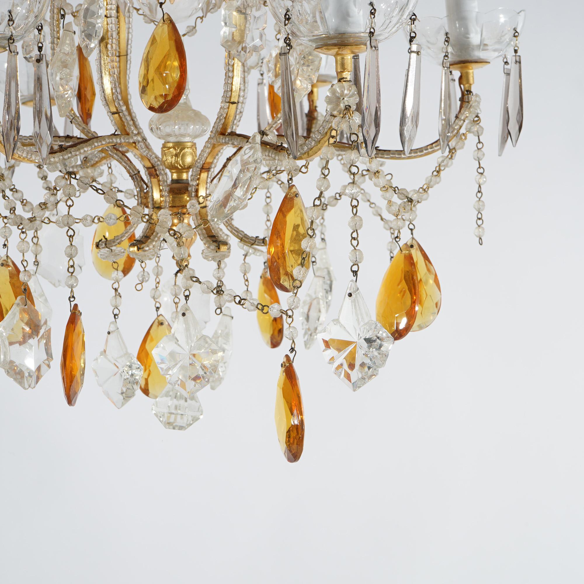 French Louis. XIV Style Seven-Light Crystal Chandelier with Amber Prisms, 20th C For Sale 3