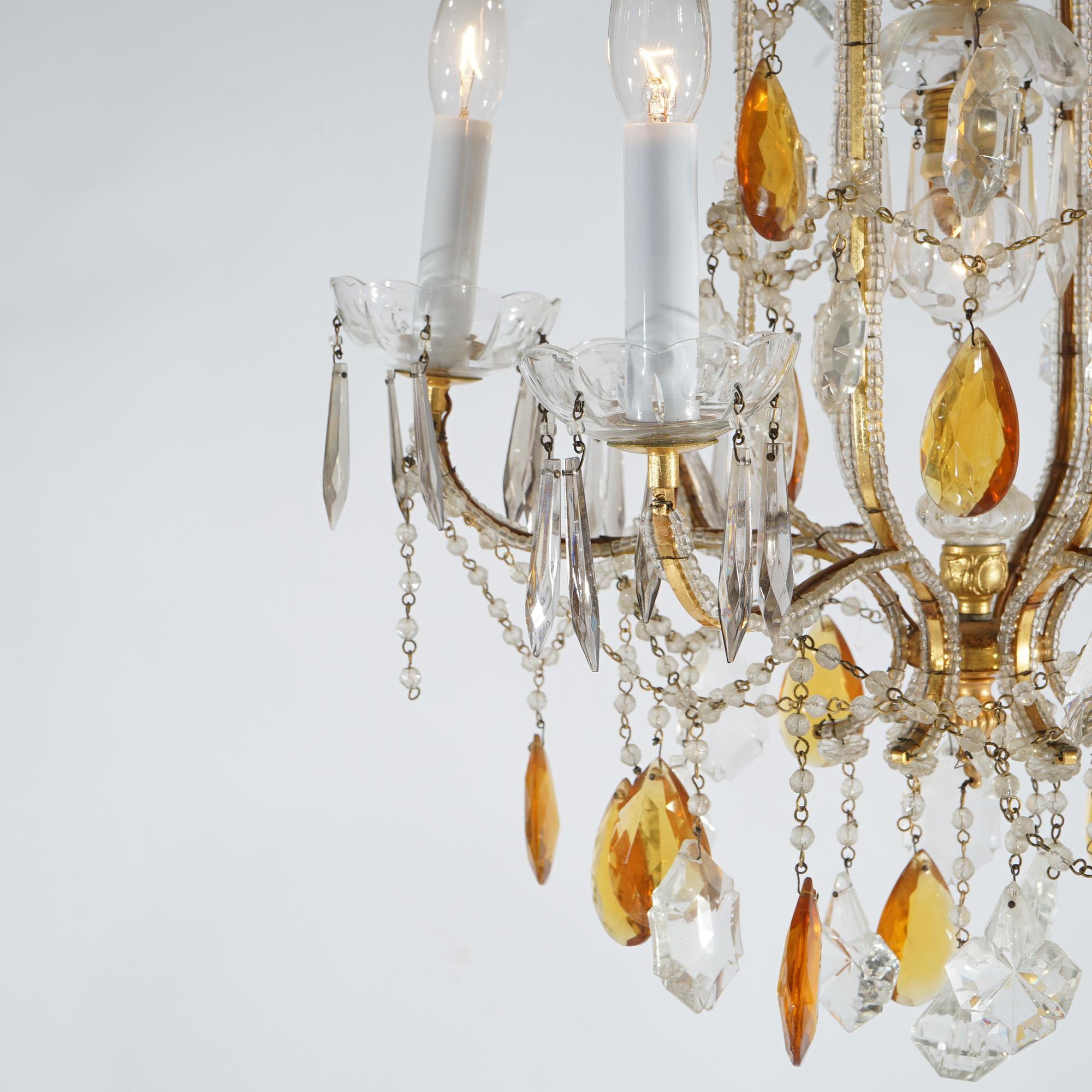 French Louis. XIV Style Seven-Light Crystal Chandelier with Amber Prisms, 20th C For Sale 4
