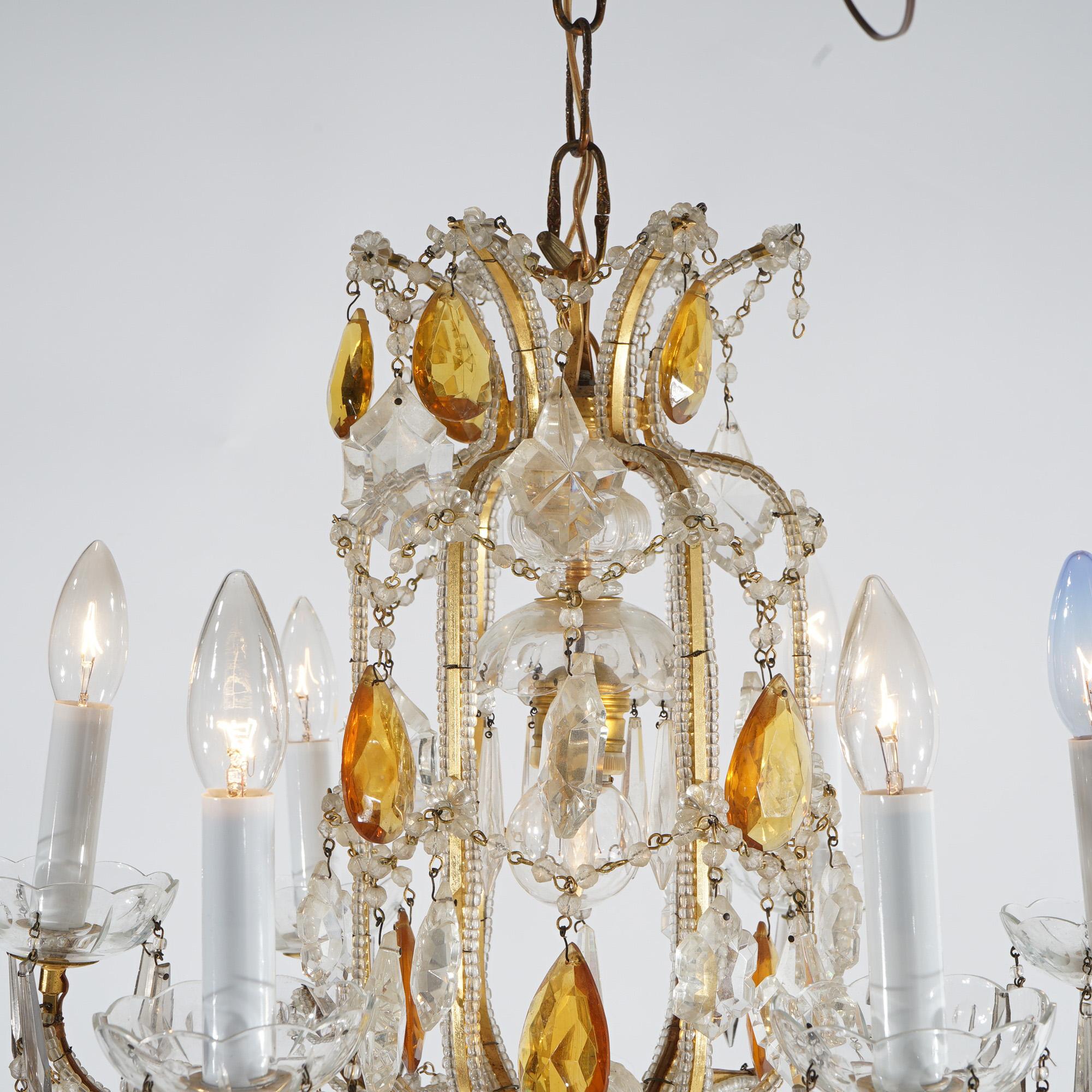 French Louis. XIV Style Seven-Light Crystal Chandelier with Amber Prisms, 20th C For Sale 5