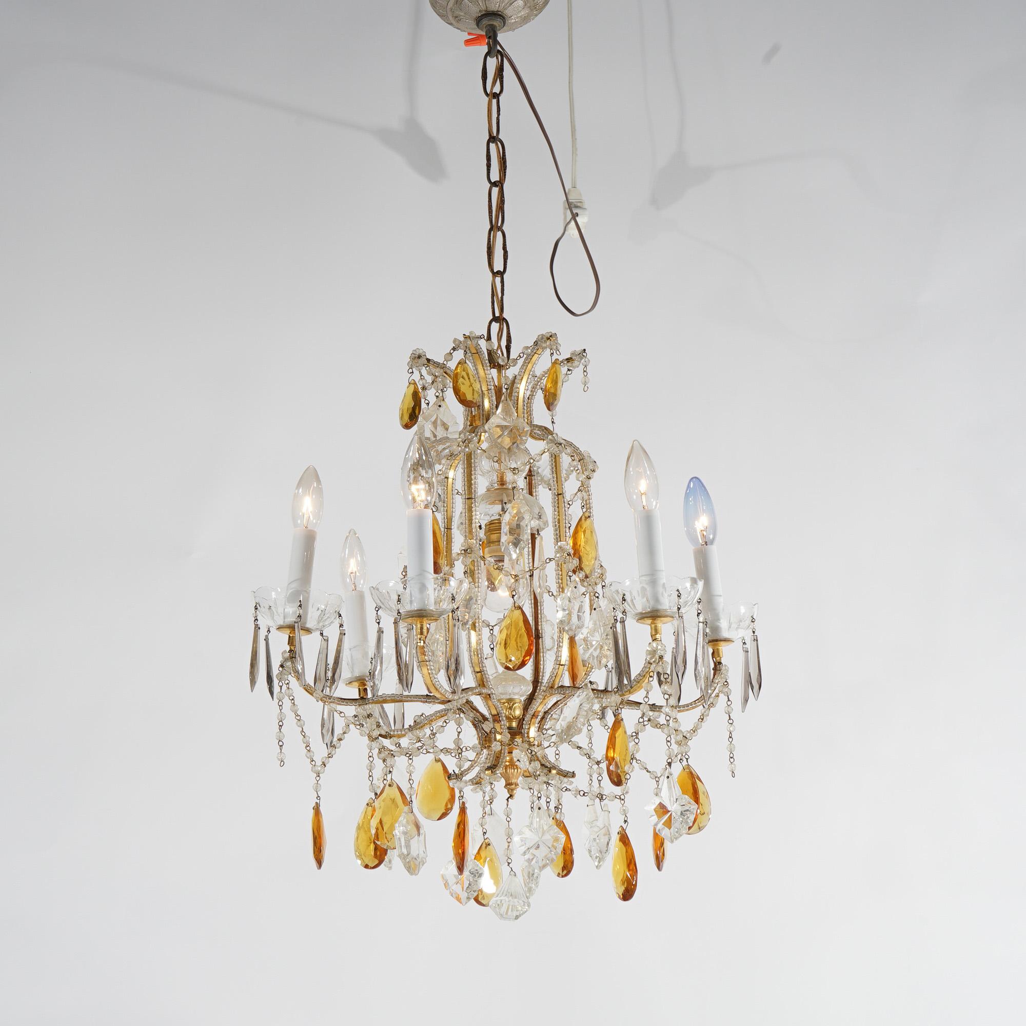 French Louis. XIV Style Seven-Light Crystal Chandelier with Amber Prisms, 20th C For Sale 7