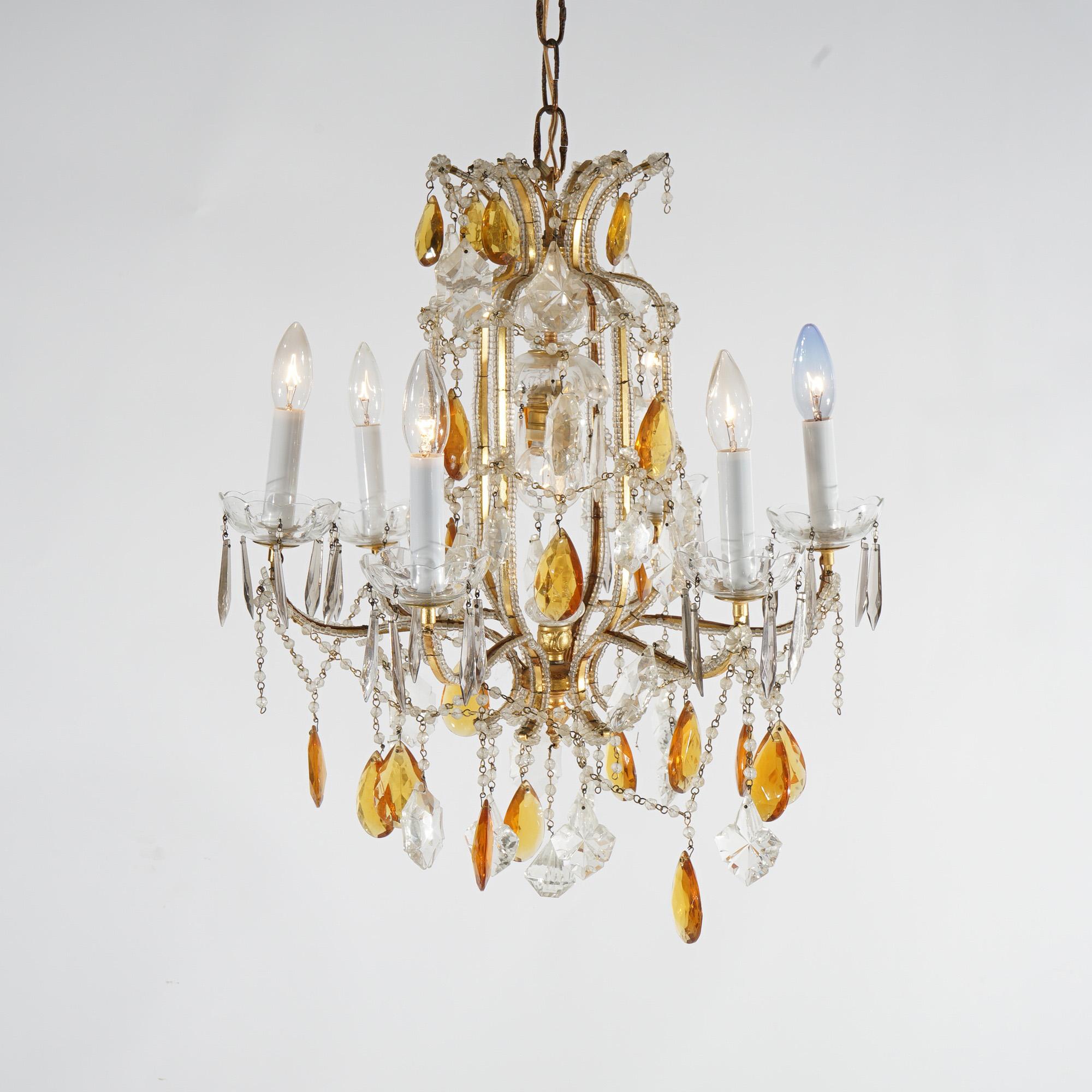 Louis XIV French Louis. XIV Style Seven-Light Crystal Chandelier with Amber Prisms, 20th C For Sale