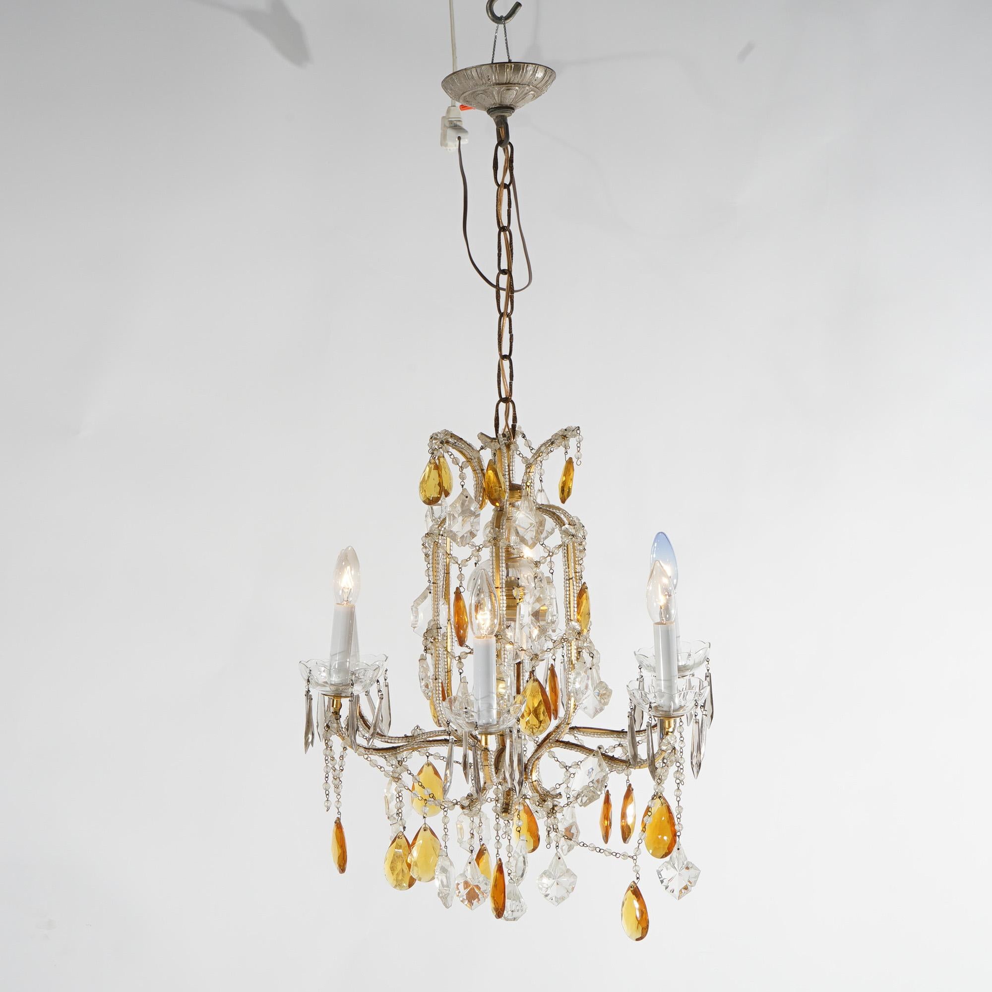 20th Century French Louis. XIV Style Seven-Light Crystal Chandelier with Amber Prisms, 20th C For Sale