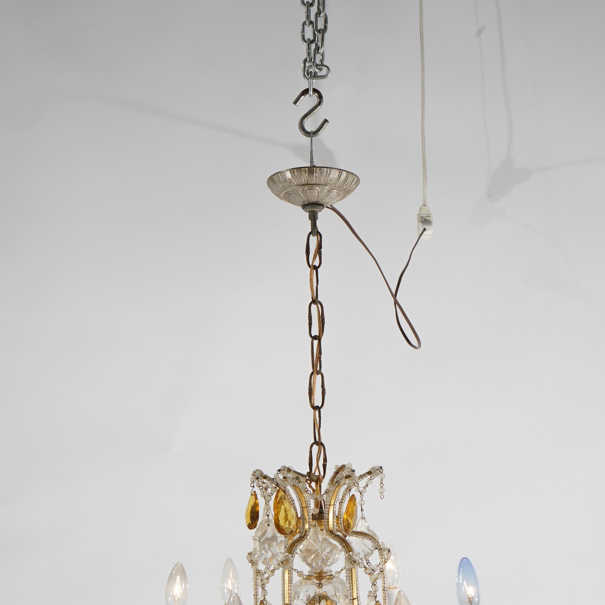 French Louis. XIV Style Seven-Light Crystal Chandelier with Amber Prisms, 20th C For Sale 1