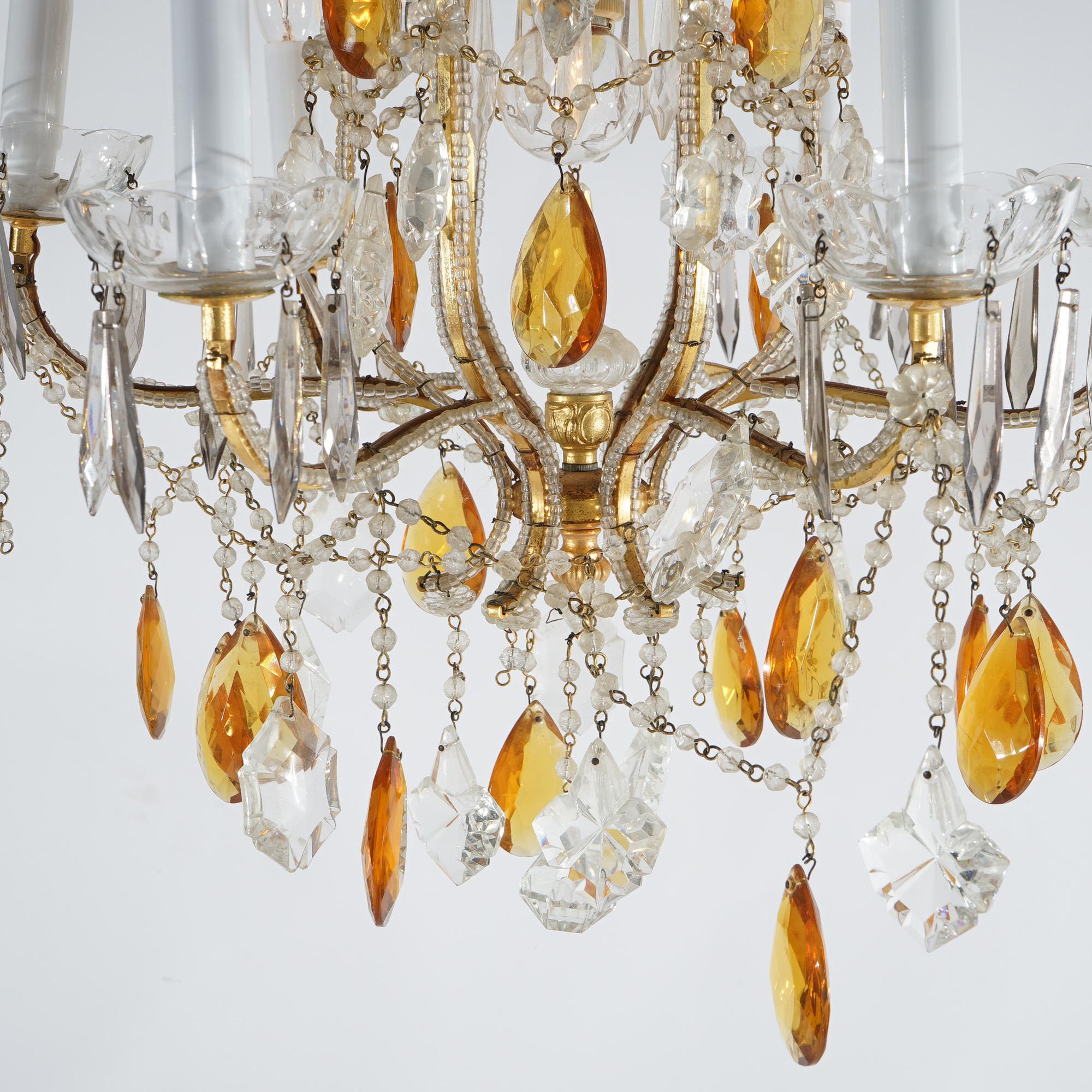French Louis. XIV Style Seven-Light Crystal Chandelier with Amber Prisms, 20th C For Sale 2