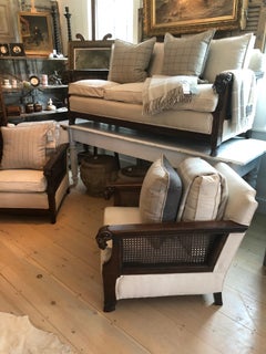 French Louis XIV Style Three-Piece Carved Rams Head Sofa and Armchair Set