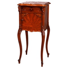 Antique French Louis XIV Style Walnut and Burl Humidor with Rouge Marble, 19th Century