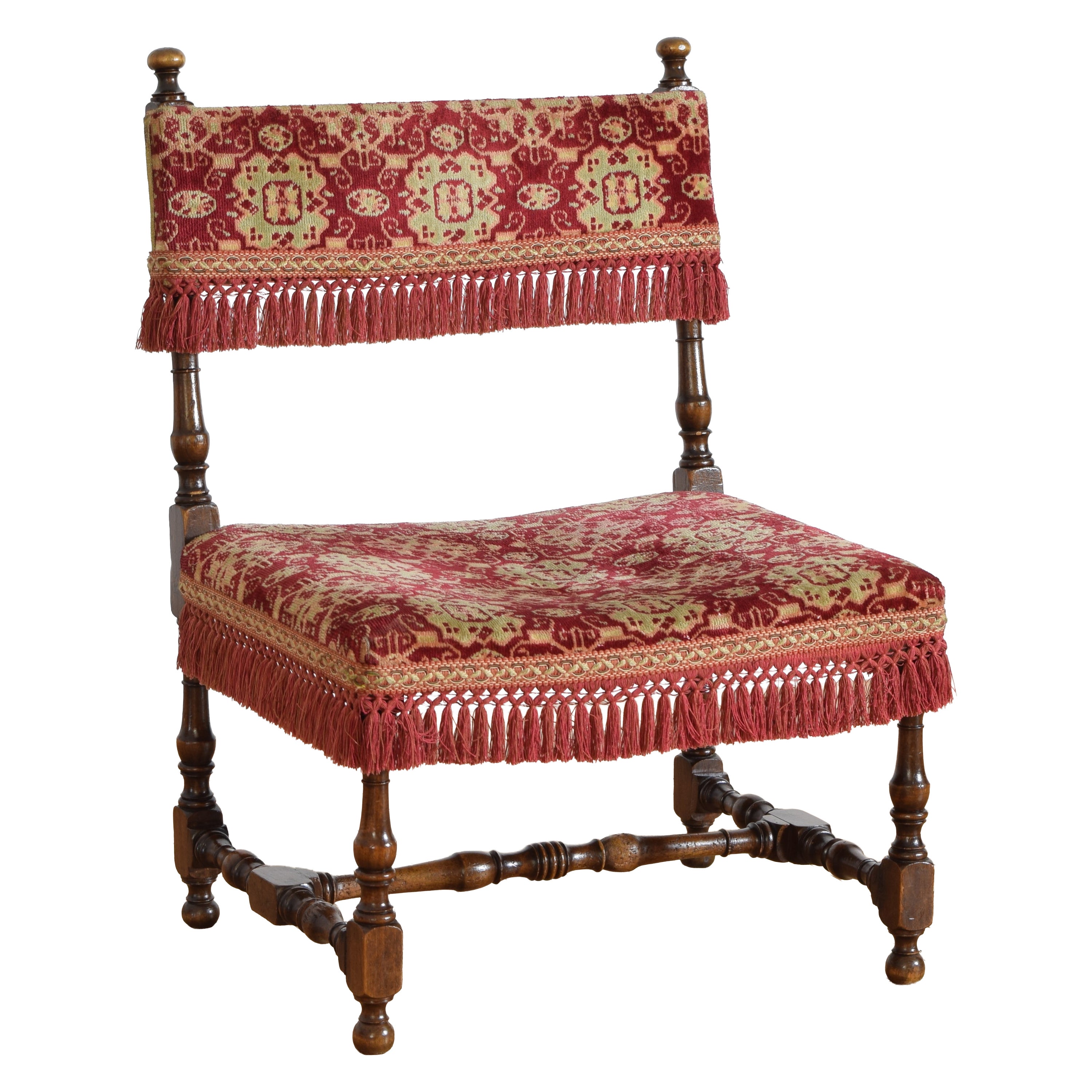 French Louis XIV Style Walnut and Upholstered Fireside Chair, mid 19th century For Sale