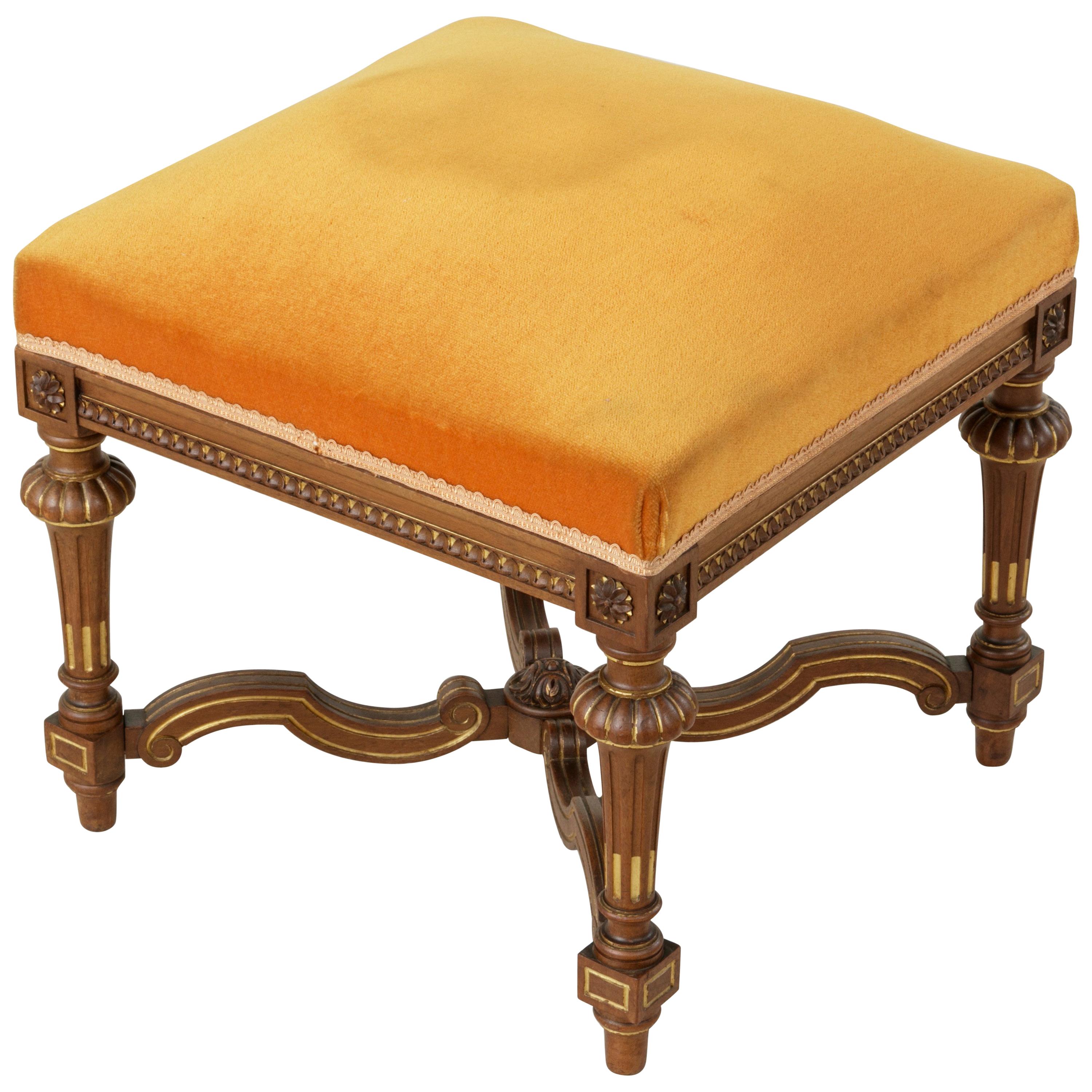 French Louis XIV Style Walnut Banquette, Stool, or Ottoman, circa 1900