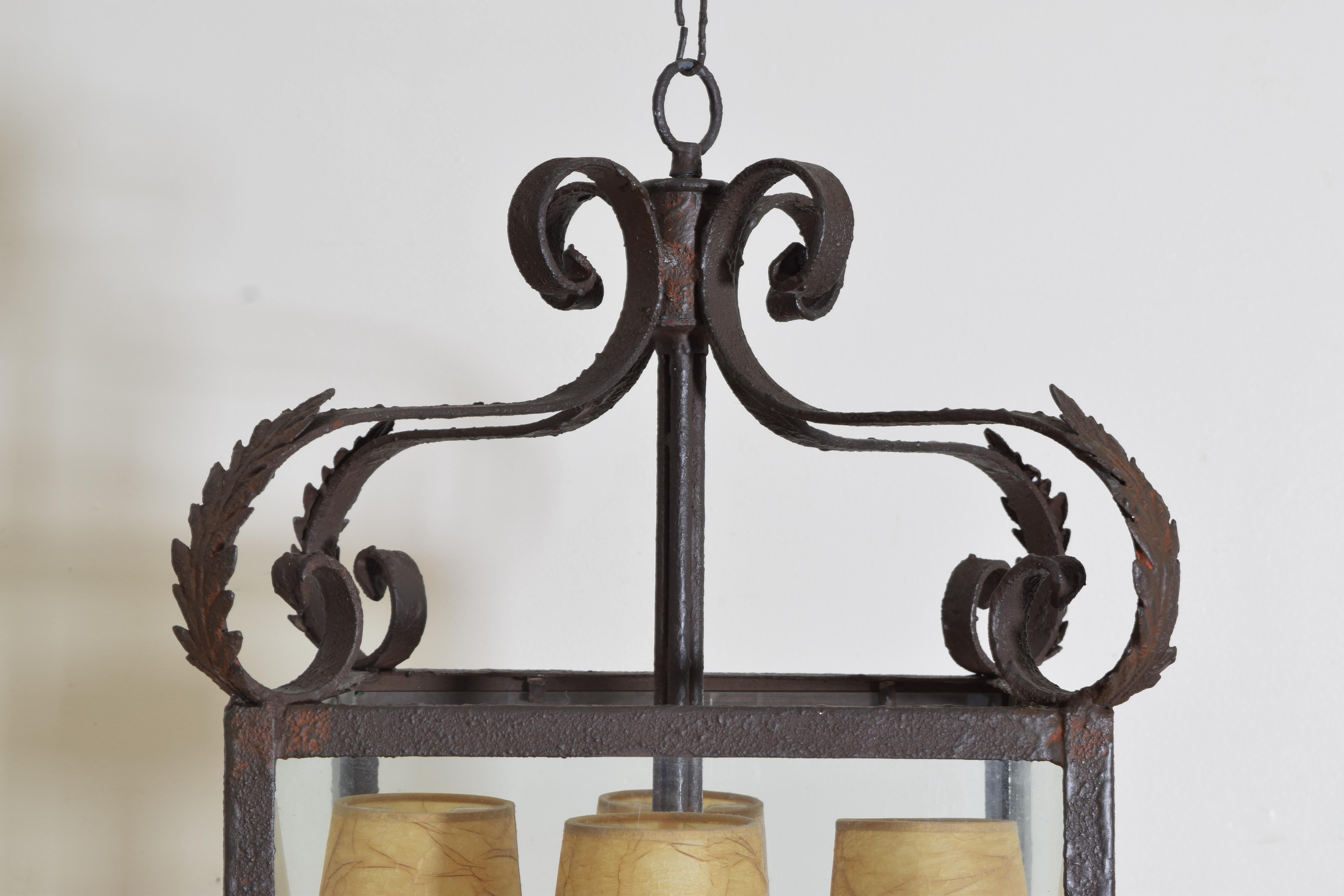 French Louis XIV Style Wrought Iron 4-Light Lantern, 1st quarter 20th century For Sale 1
