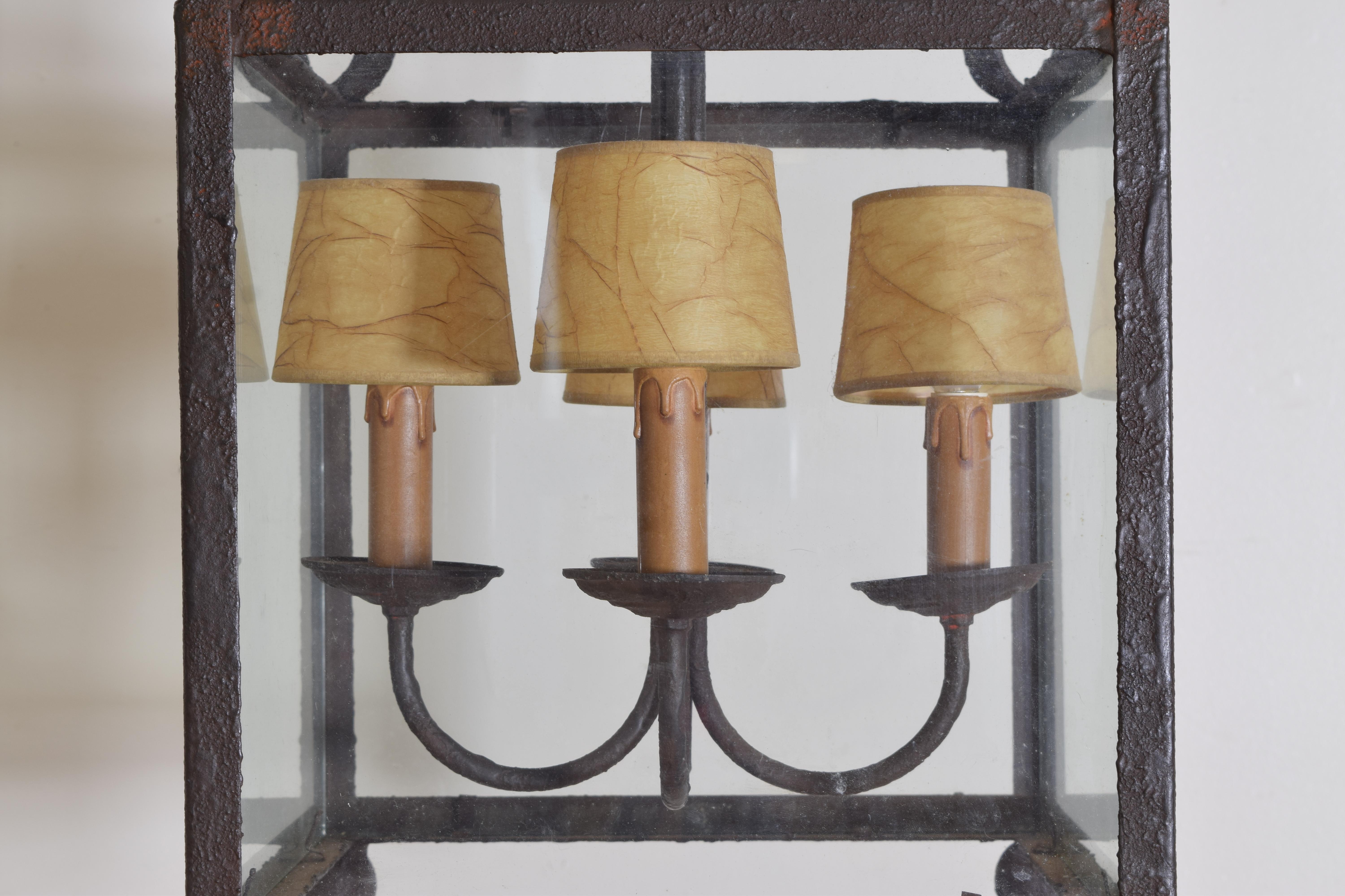 French Louis XIV Style Wrought Iron 4-Light Lantern, 1st quarter 20th century For Sale 2