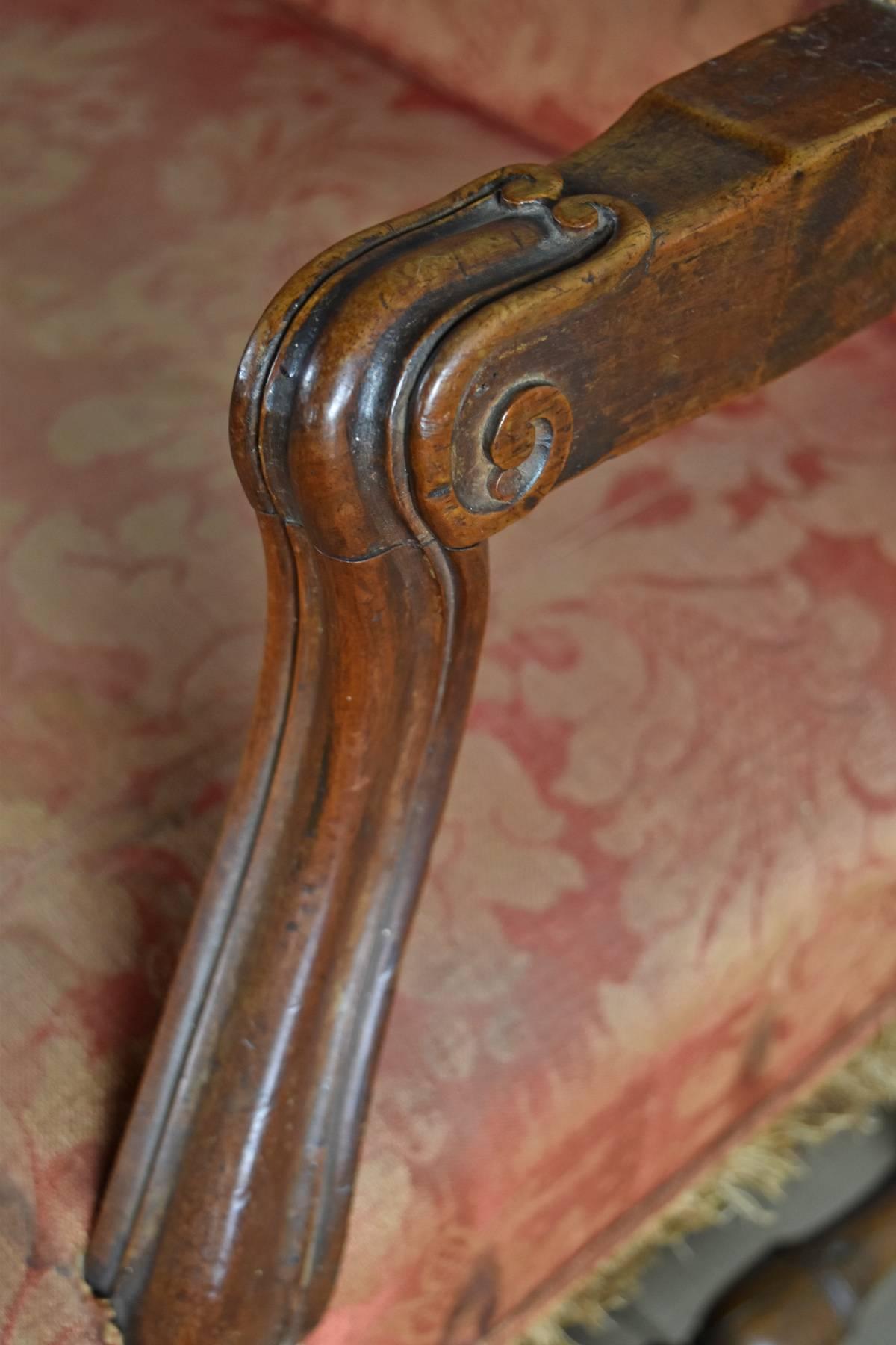 Upholstery French Louis XIV Three-Seat Walnut Sofa For Sale