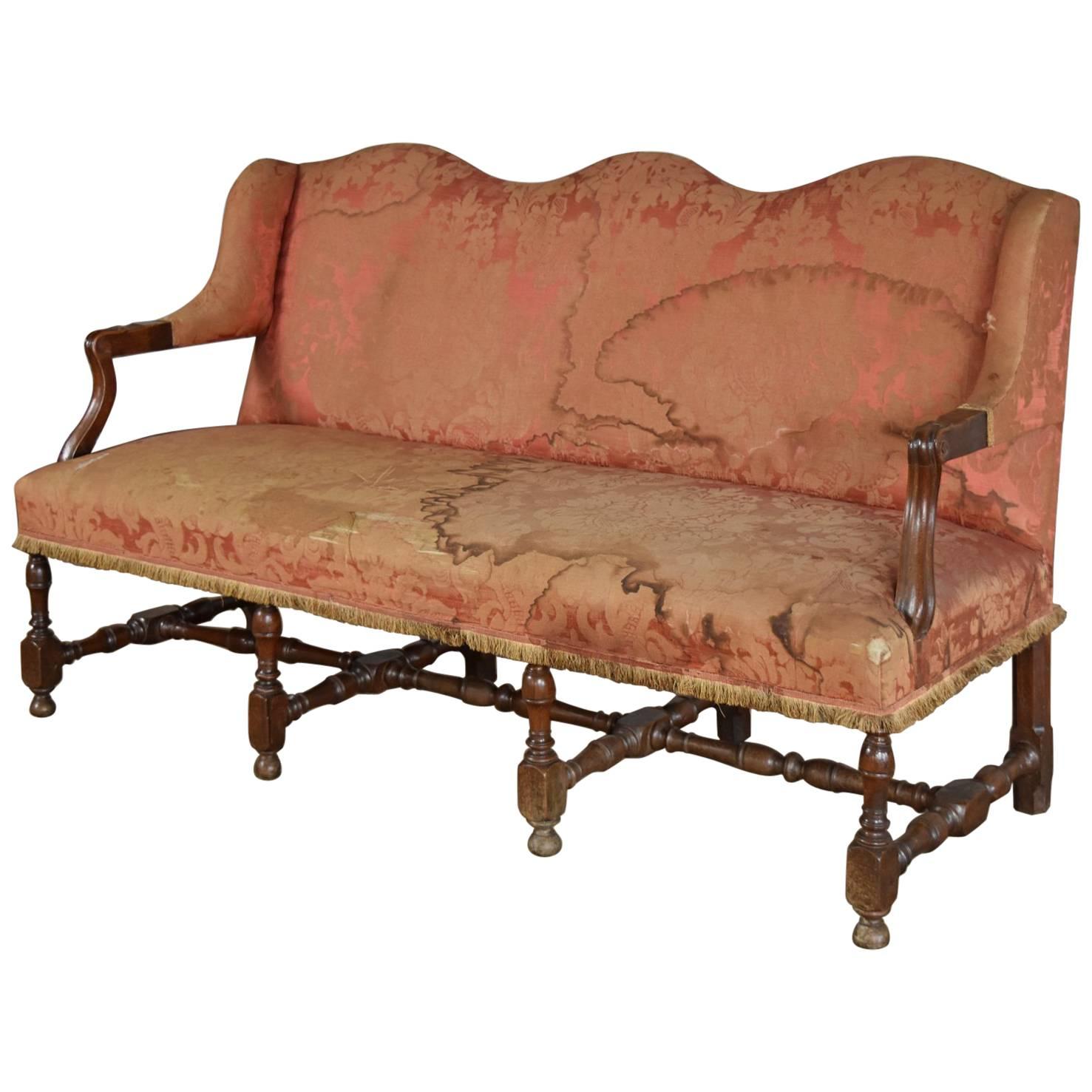 French Louis XIV Three-Seat Walnut Sofa