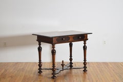 French Louis XIV Turned Walnut & Ebonized 1-Drawer Table, ca. 1725