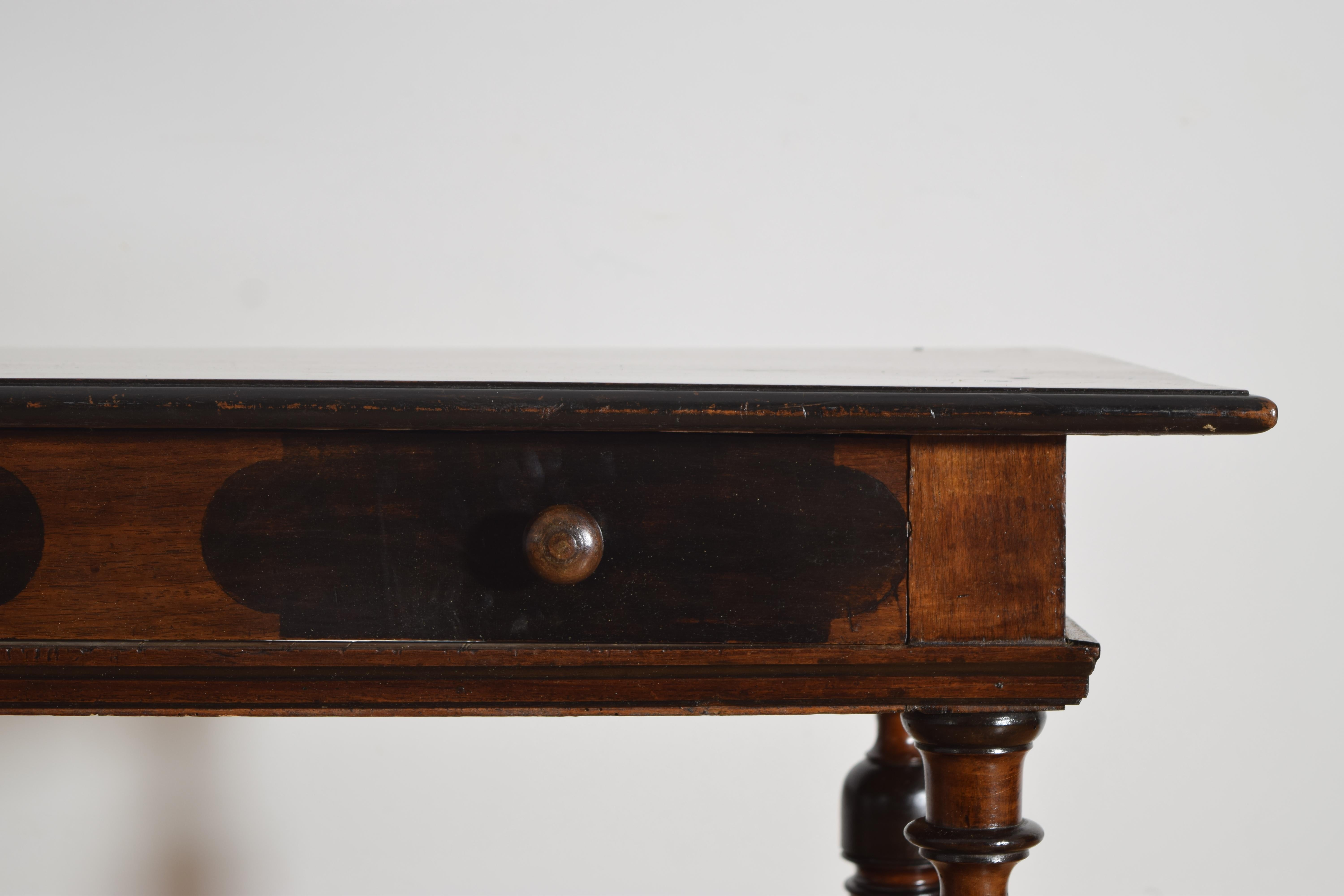 Französischer Louis XIV Tisch aus gedrechseltem Nussbaumholz und Ebonisierung mit 1 Schublade, ca. 1725 im Angebot 1