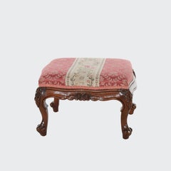 French Louis XIV Upholstered Carved Walnut Footstool C1880