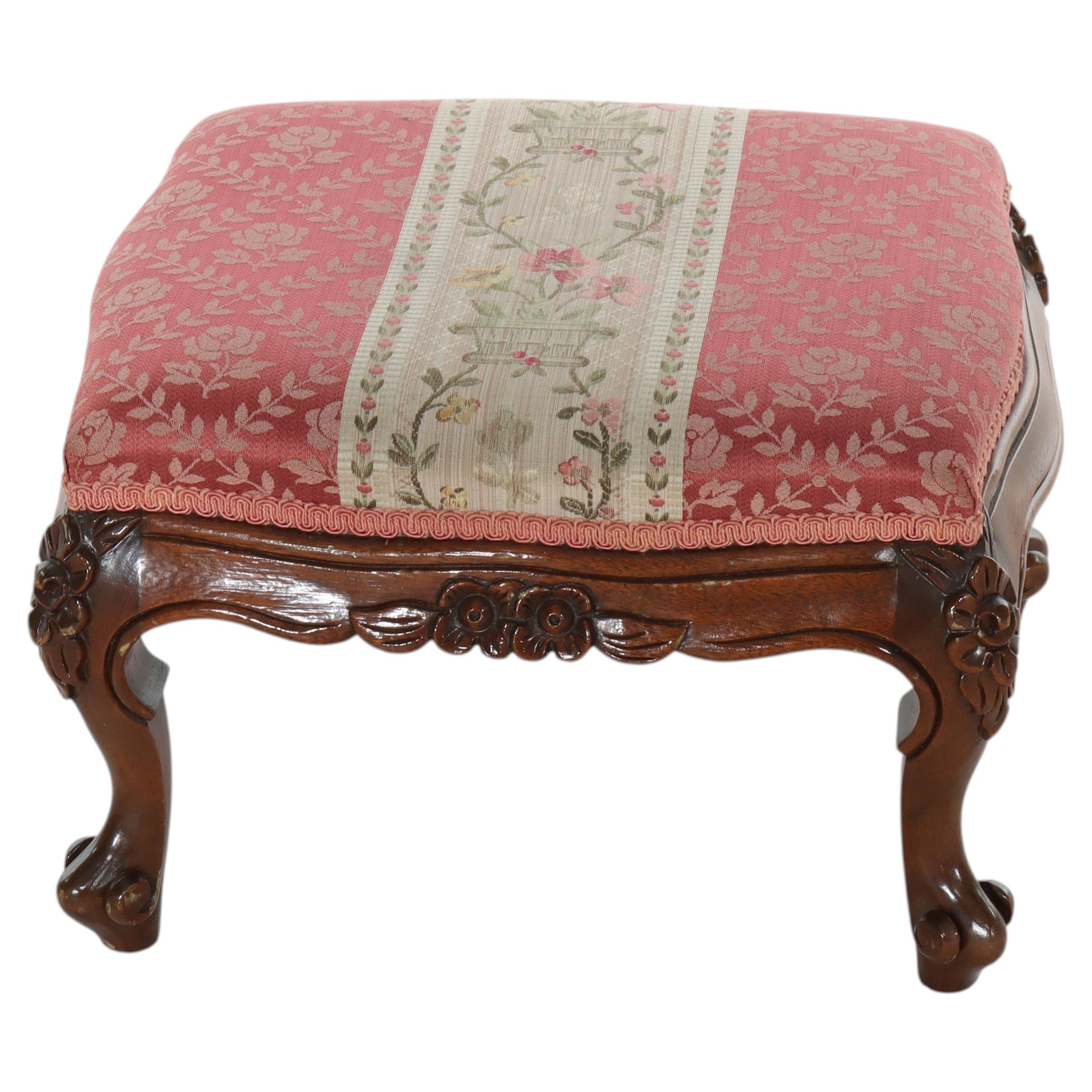 French Louis XIV Upholstered Carved Walnut Footstool C1880